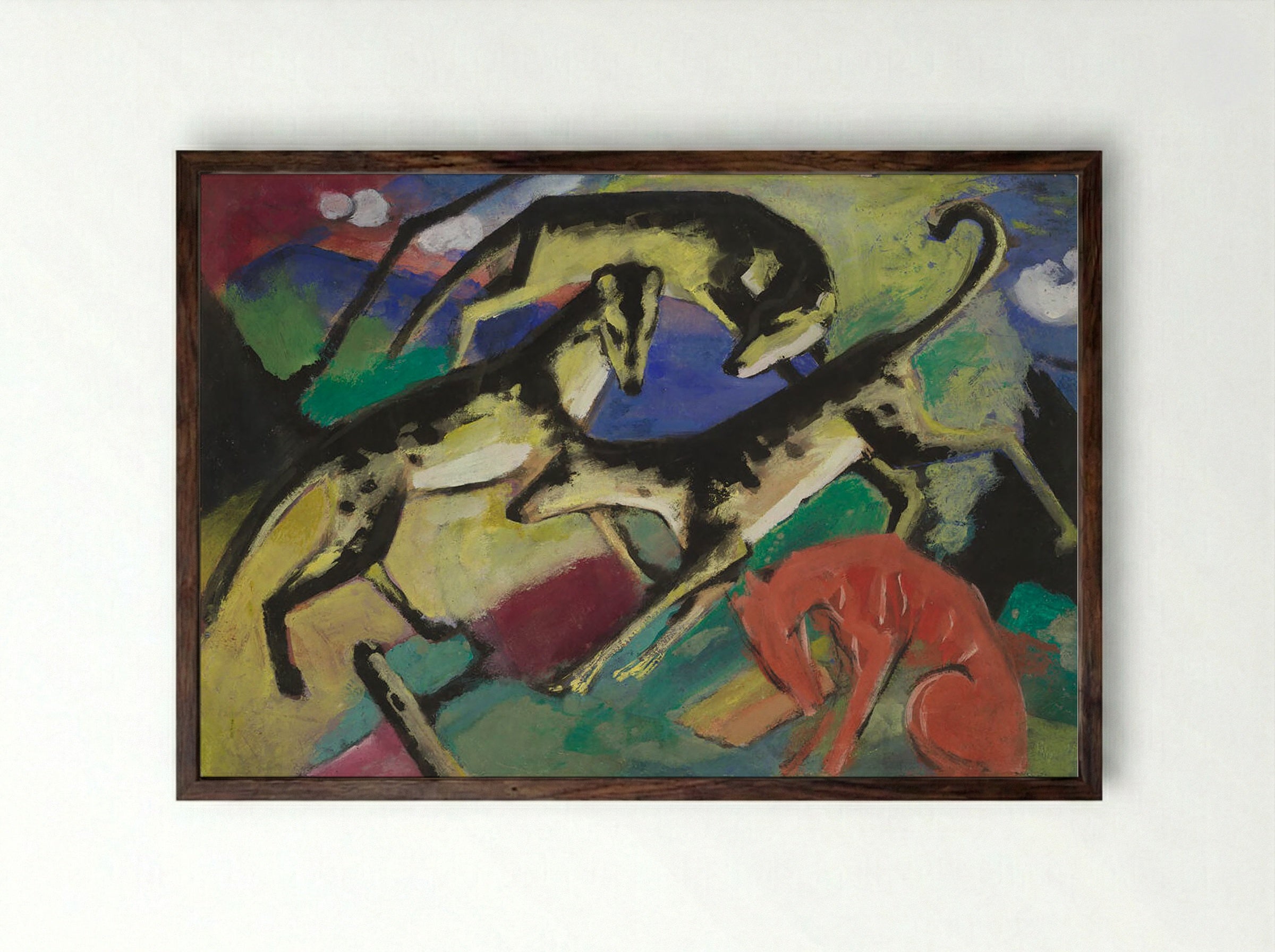 Playing Dogs - Franz Marc - Framed Print Dark Wood