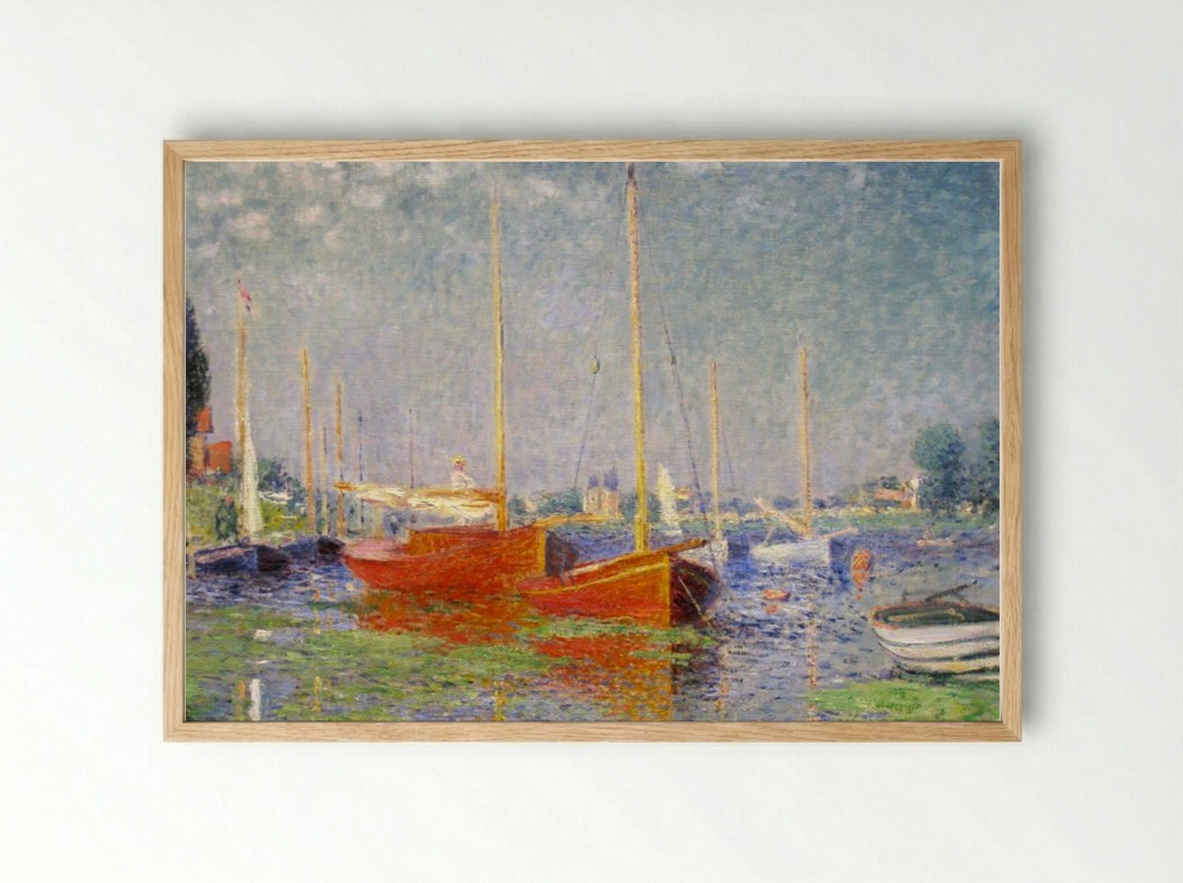 Red Boats at Argenteuil - Claude Monet - Framed Print Wood