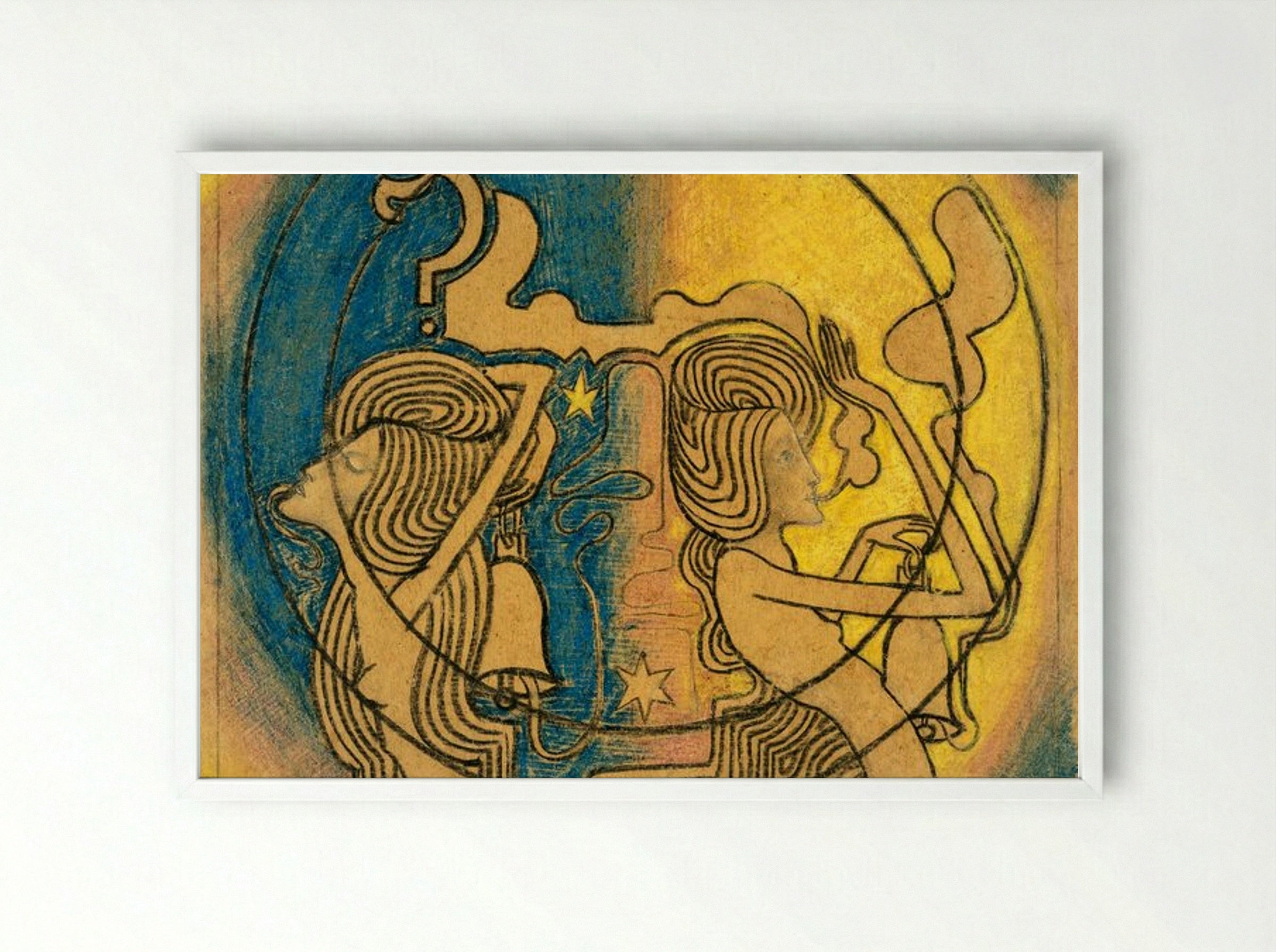 Two Stylized Female Figures with Clock in Hand - Jan Toorop - Framed Print White
