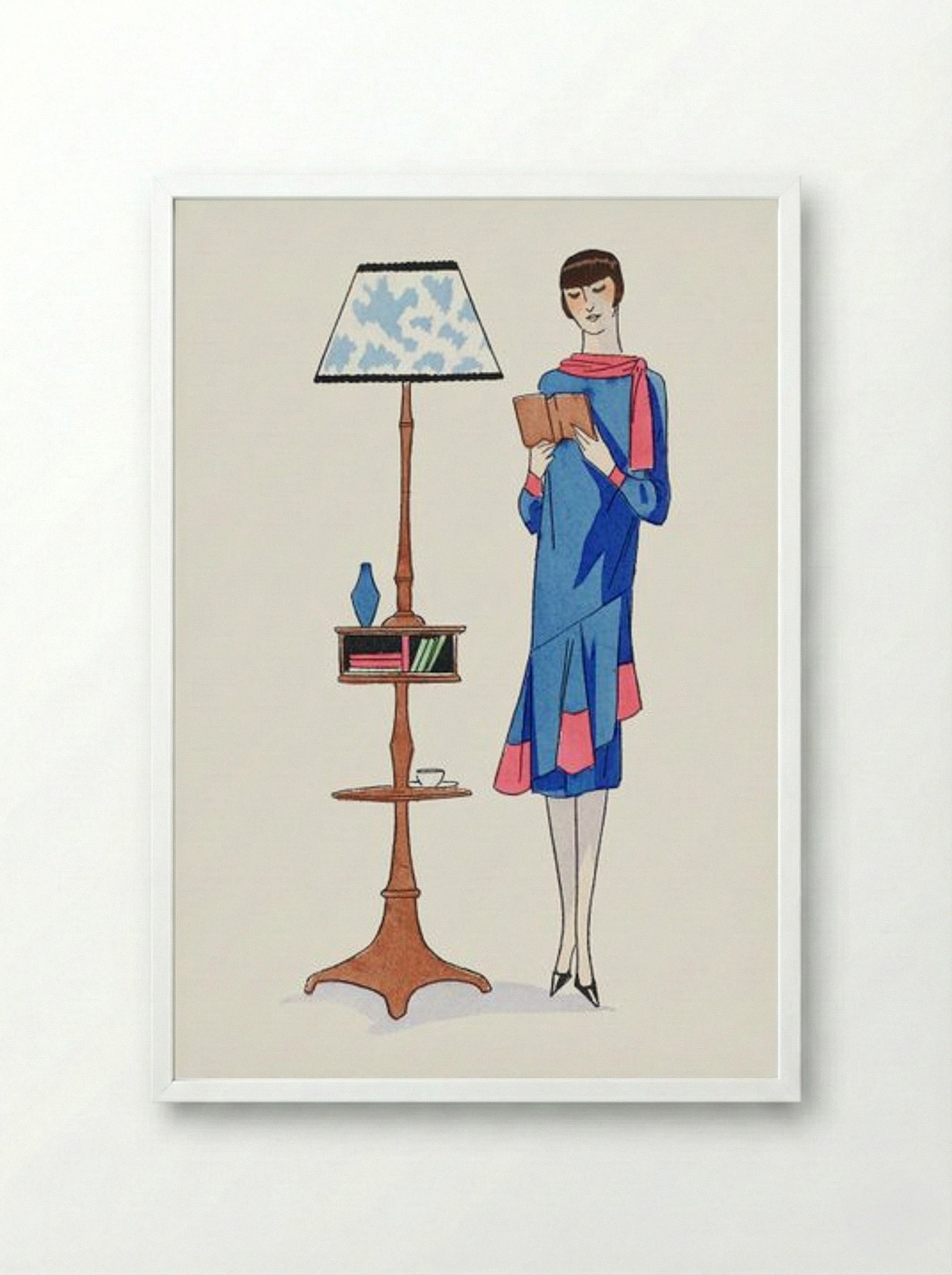 Afternoon Dress Topped with Pink Crepe - Gustav Beer - Framed Print White