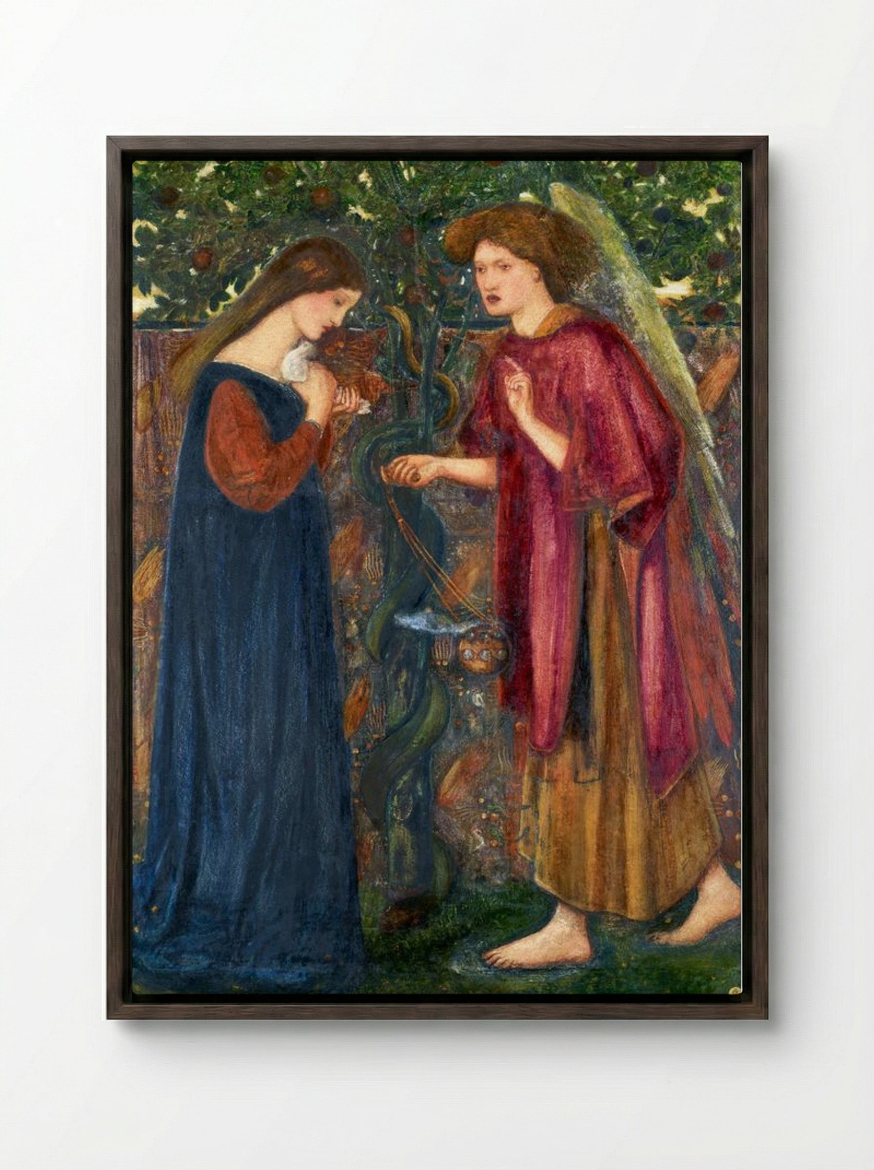 The Annunciation - Edward Burne-Jones - Framed Canvas Dark Wood