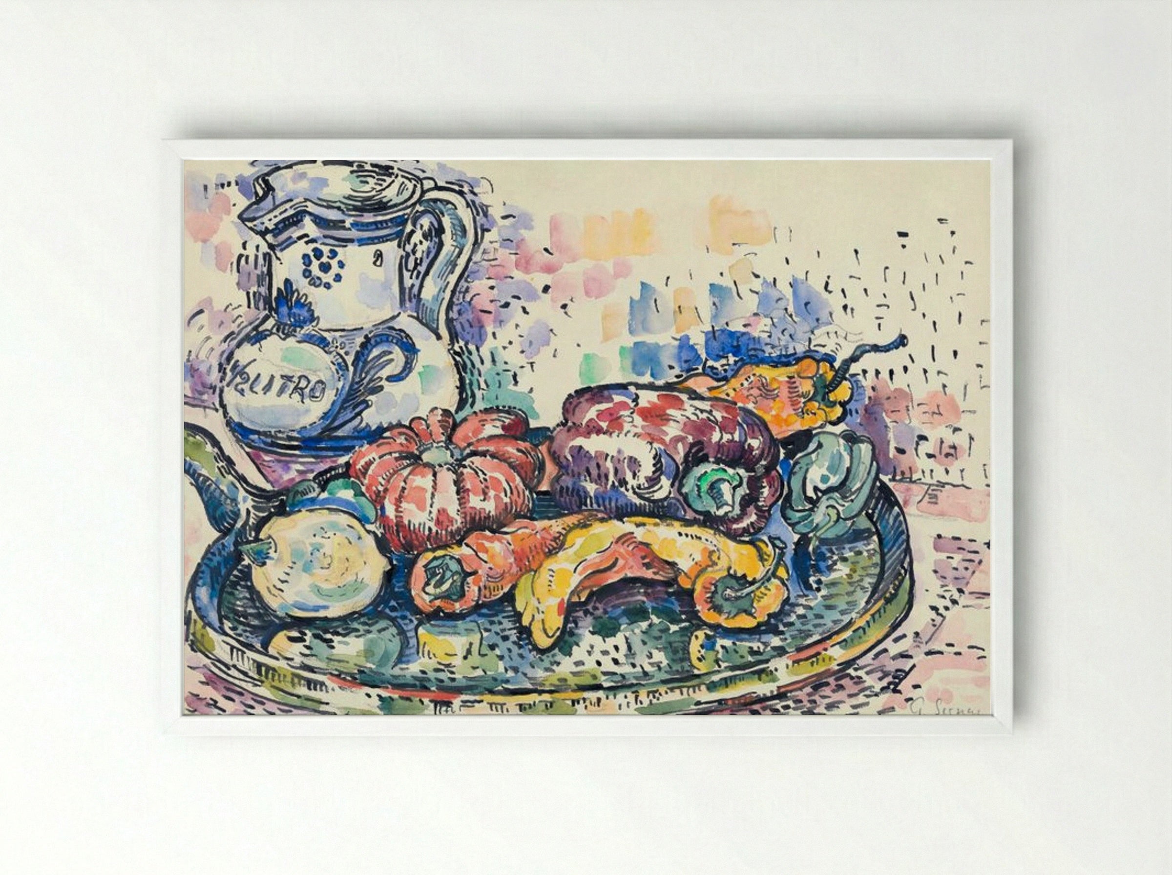 Still Life with Jug - Paul Signac - Framed Print White