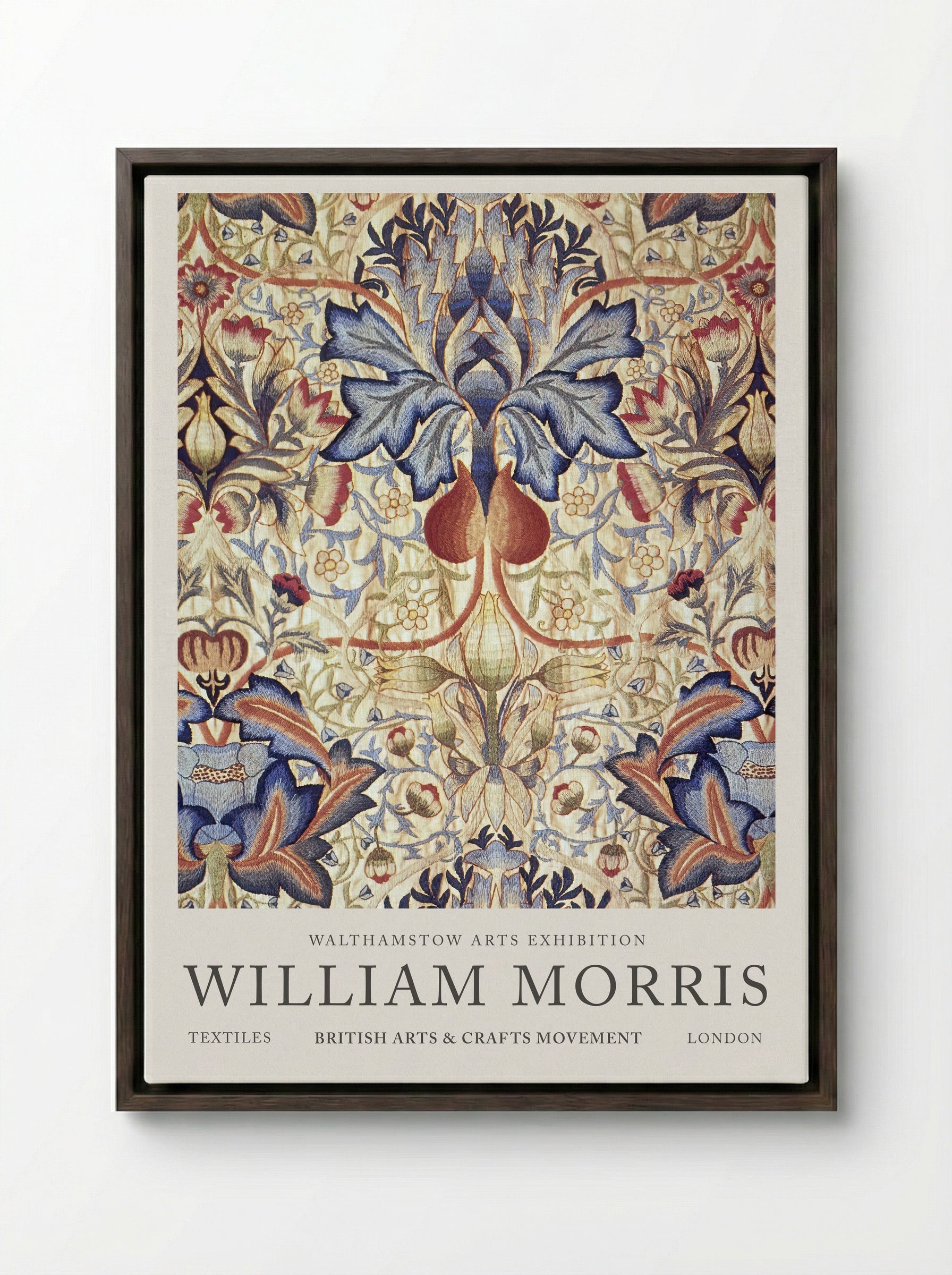 Acanthus Embroidered Panel - William Morris - Framed Canvas Dark Wood