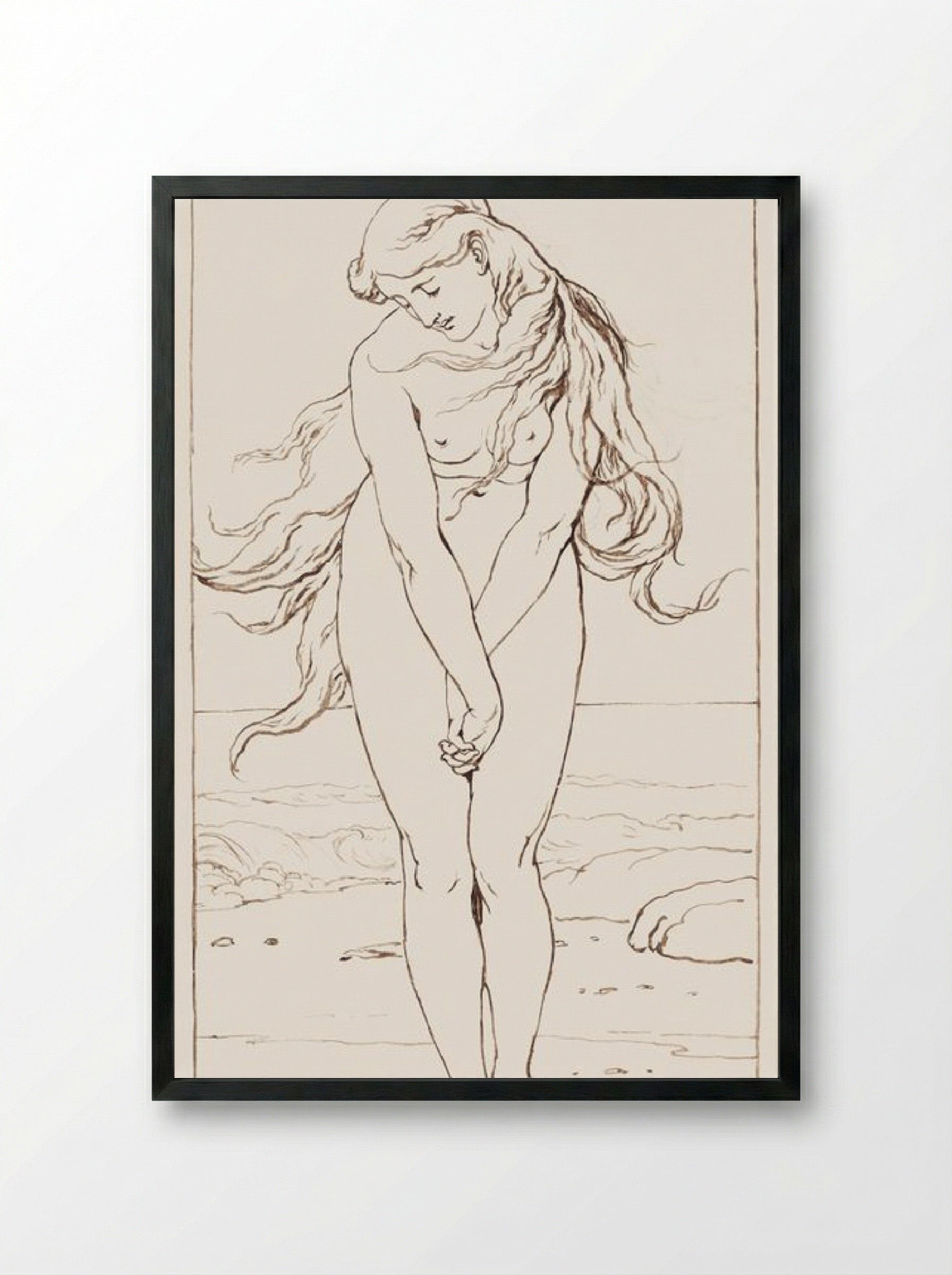 Standing Nude with Crossed Arms - John Dawson Watson - Framed Print Black