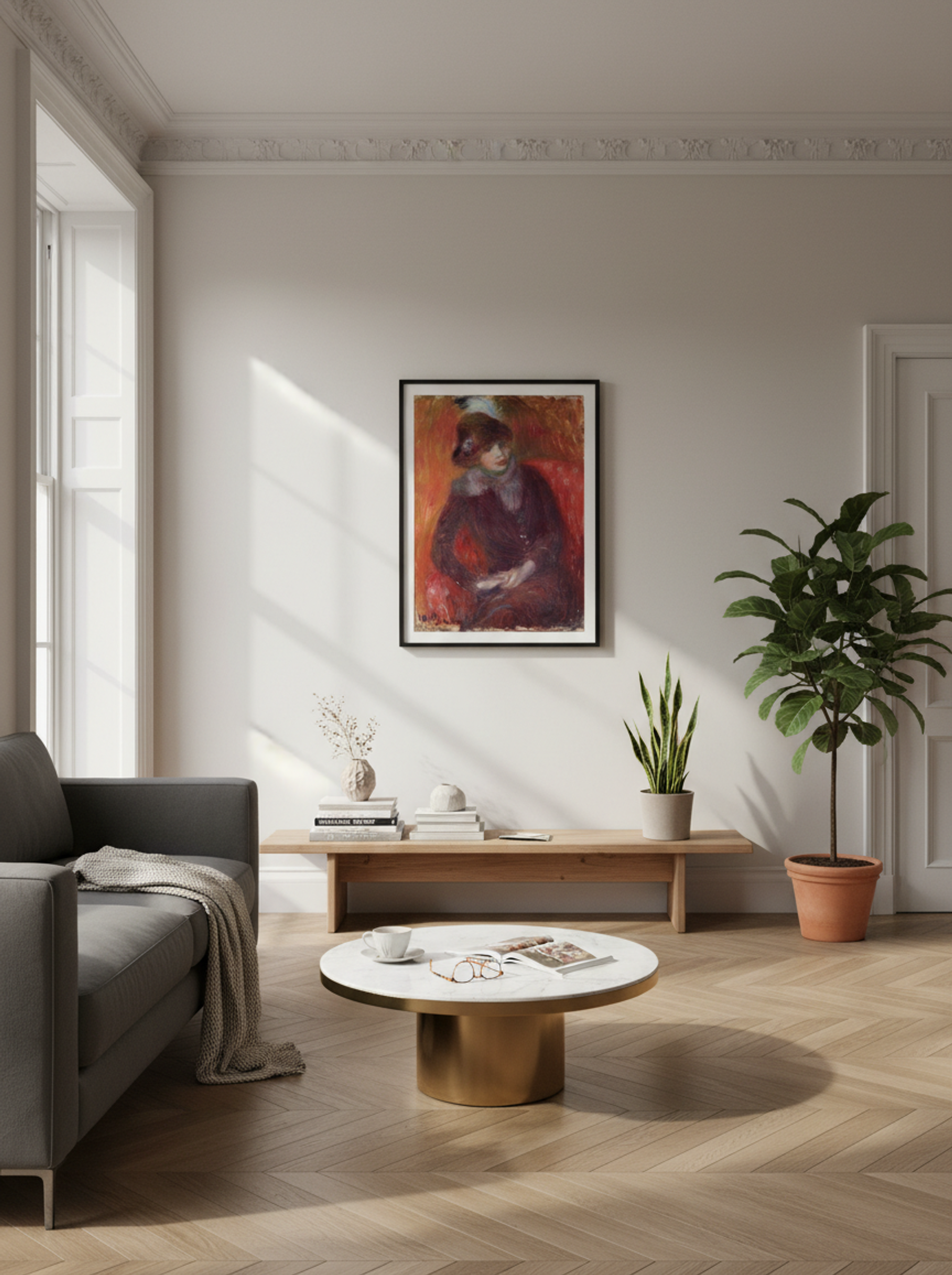 Seated Woman with Fur Neckpiece and Red Background - William James Glackens - Lifestyle