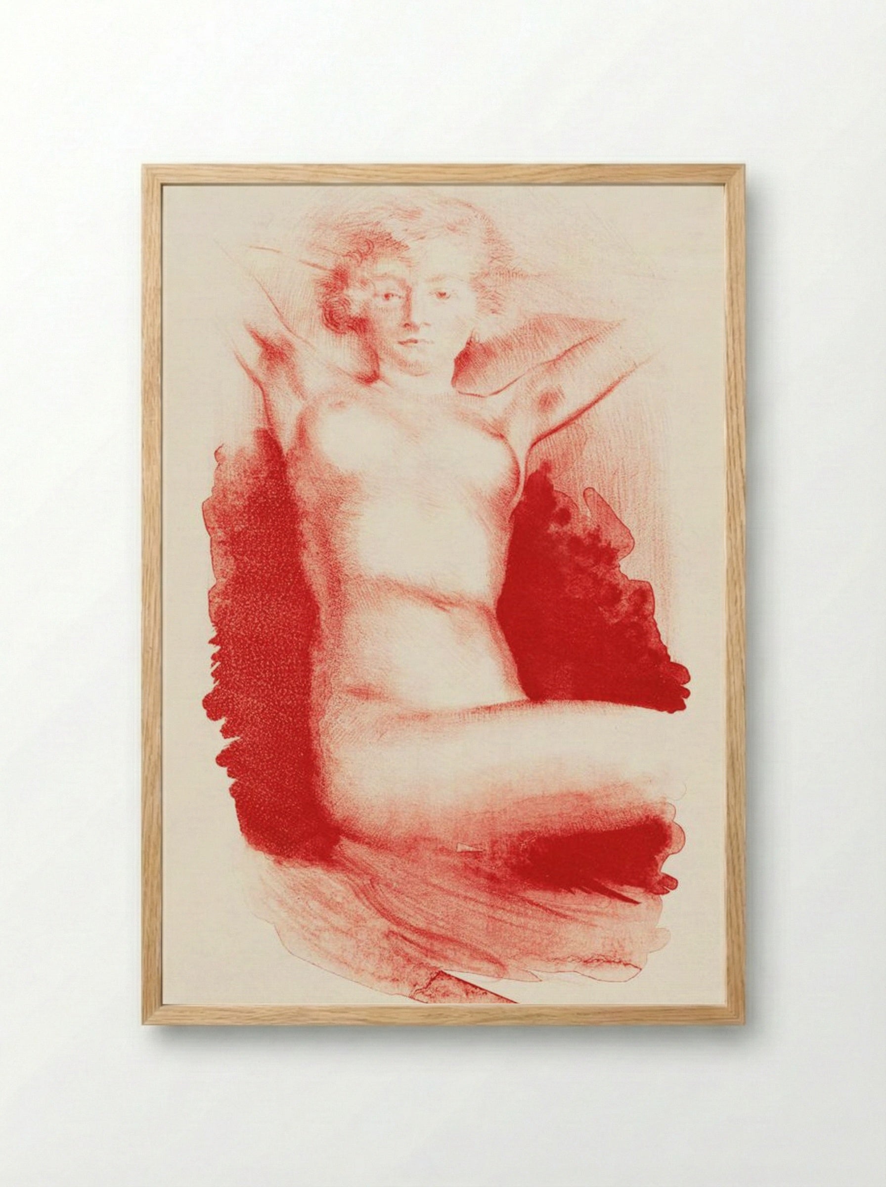 Zittende naakte vrouw (Seated Nude) - Huib Luns - Framed Print Wood