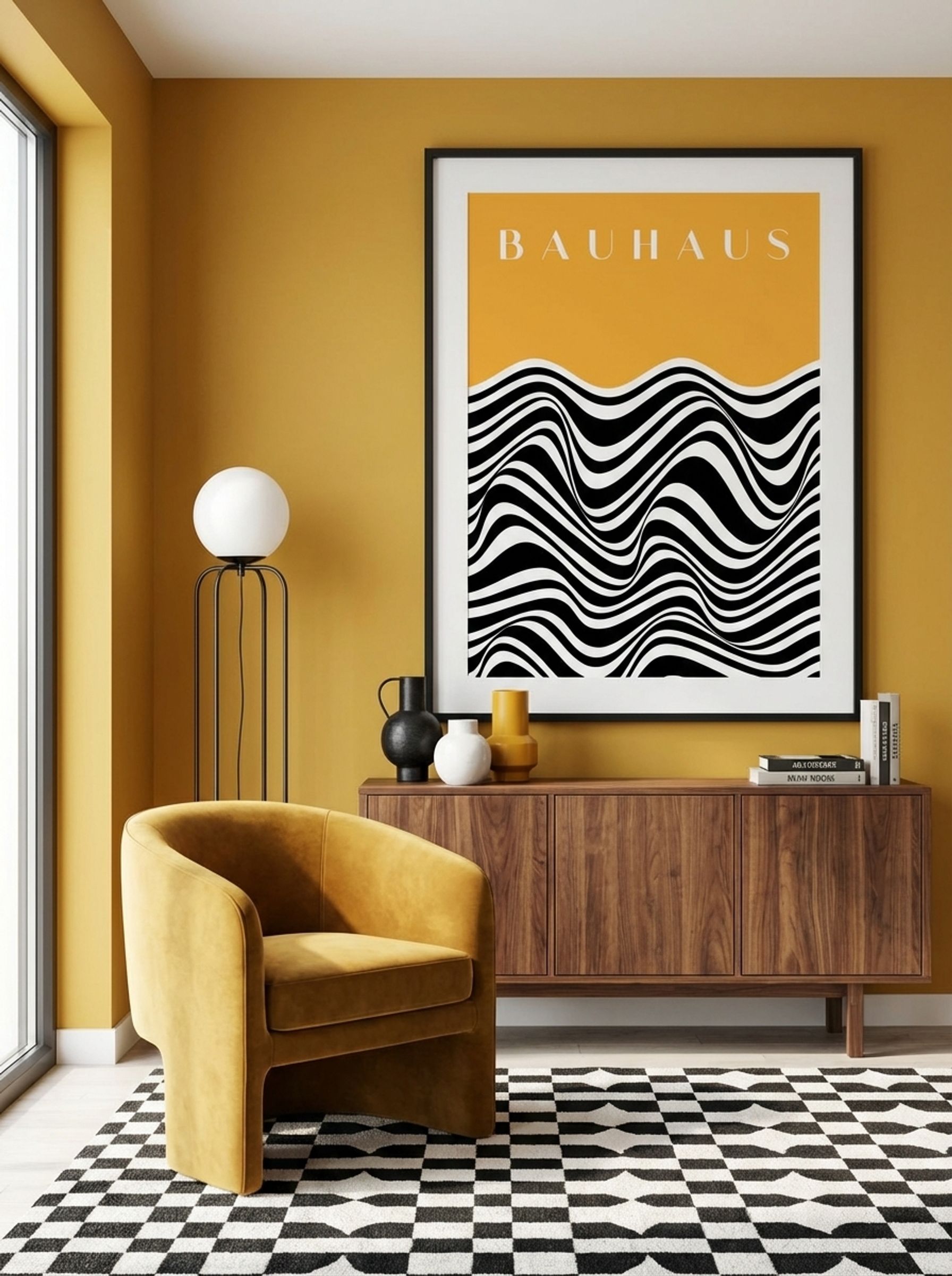 Bauhaus Waves on Mustard - Lifestyle
