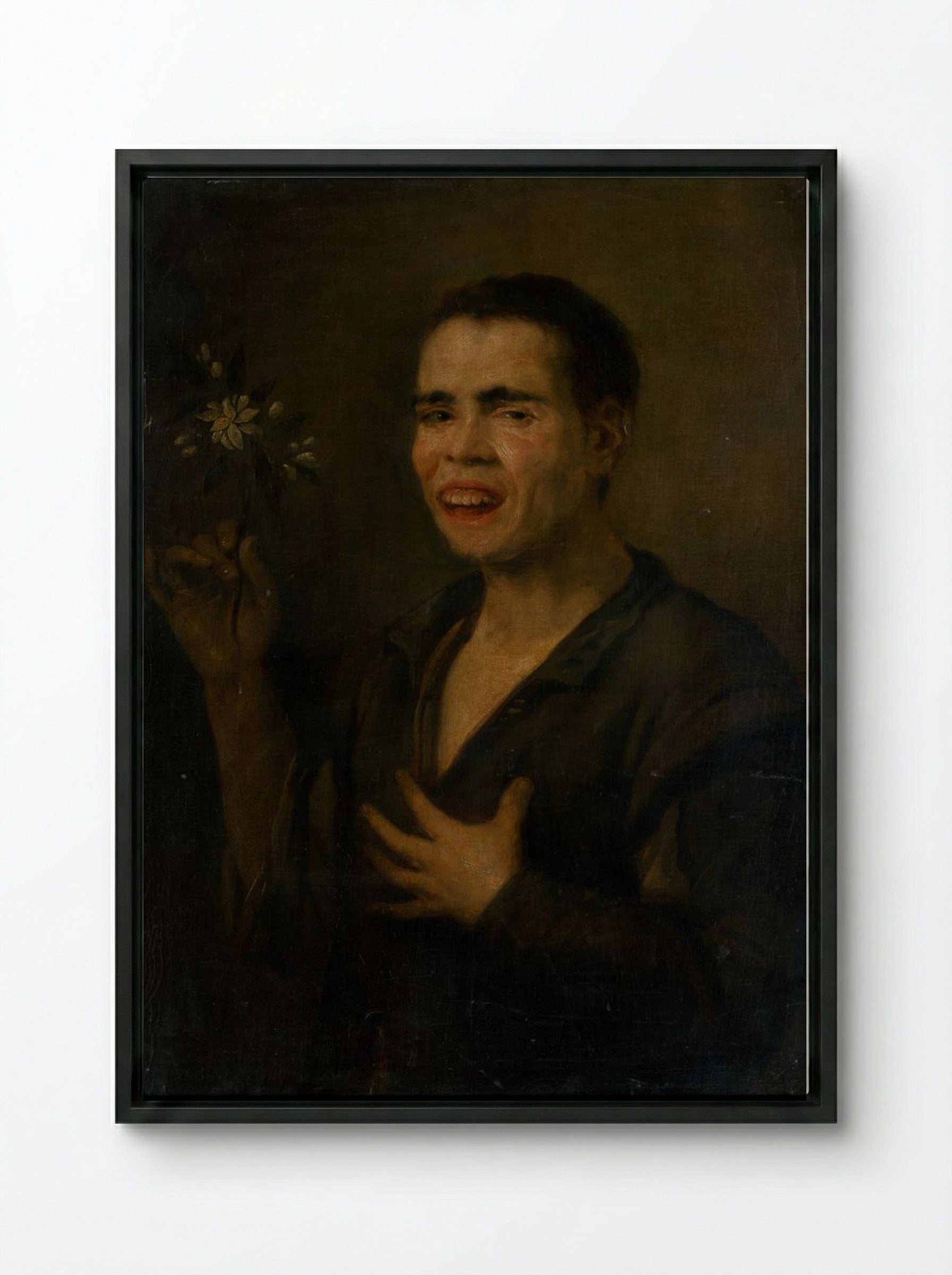 Boy with Orange Blossom - Bartolomé Esteban Murillo - Framed Canvas Black