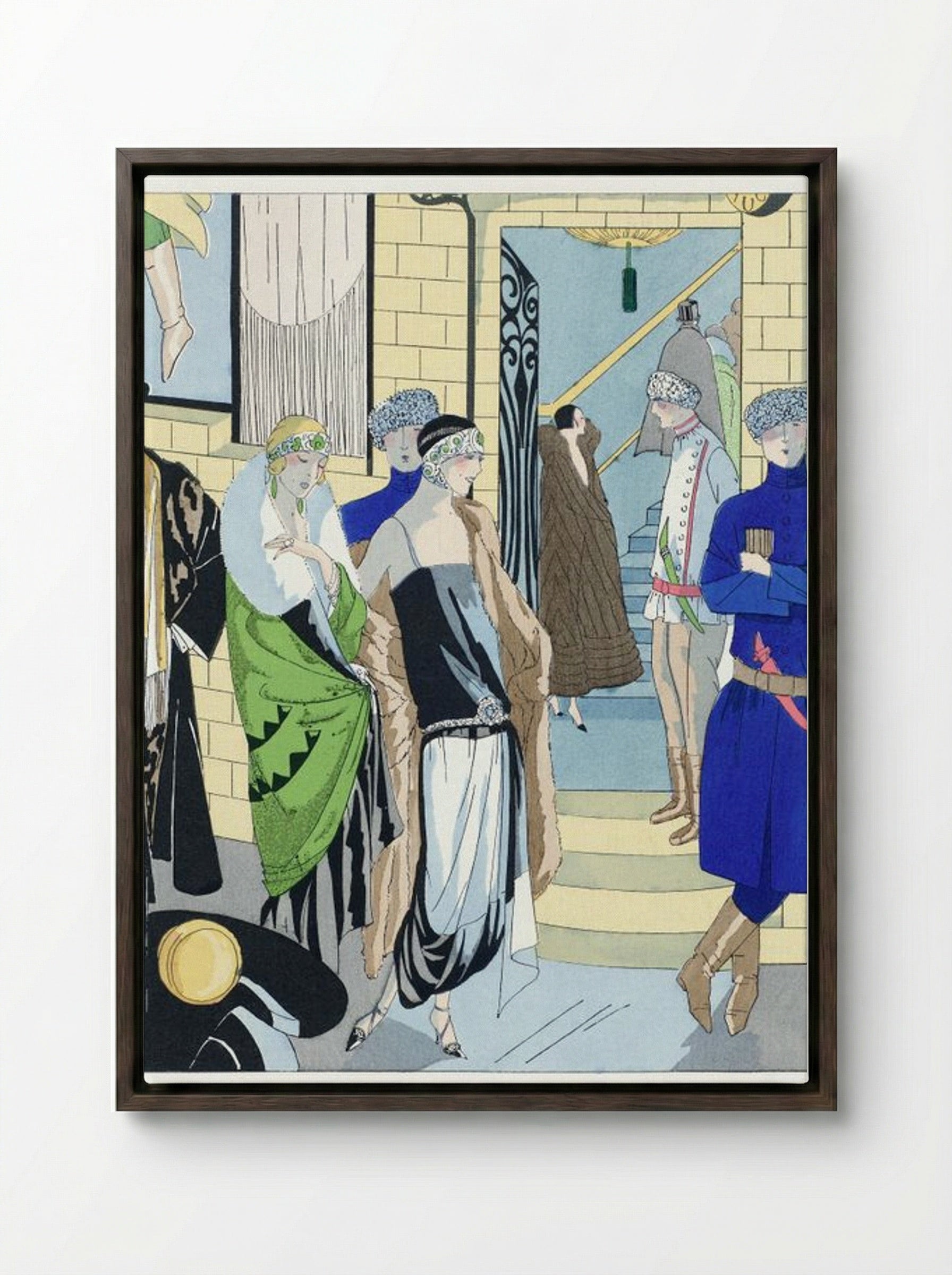 Philippe et Gaston Fashion Illustration - Paul Poiret - Framed Canvas Dark Wood