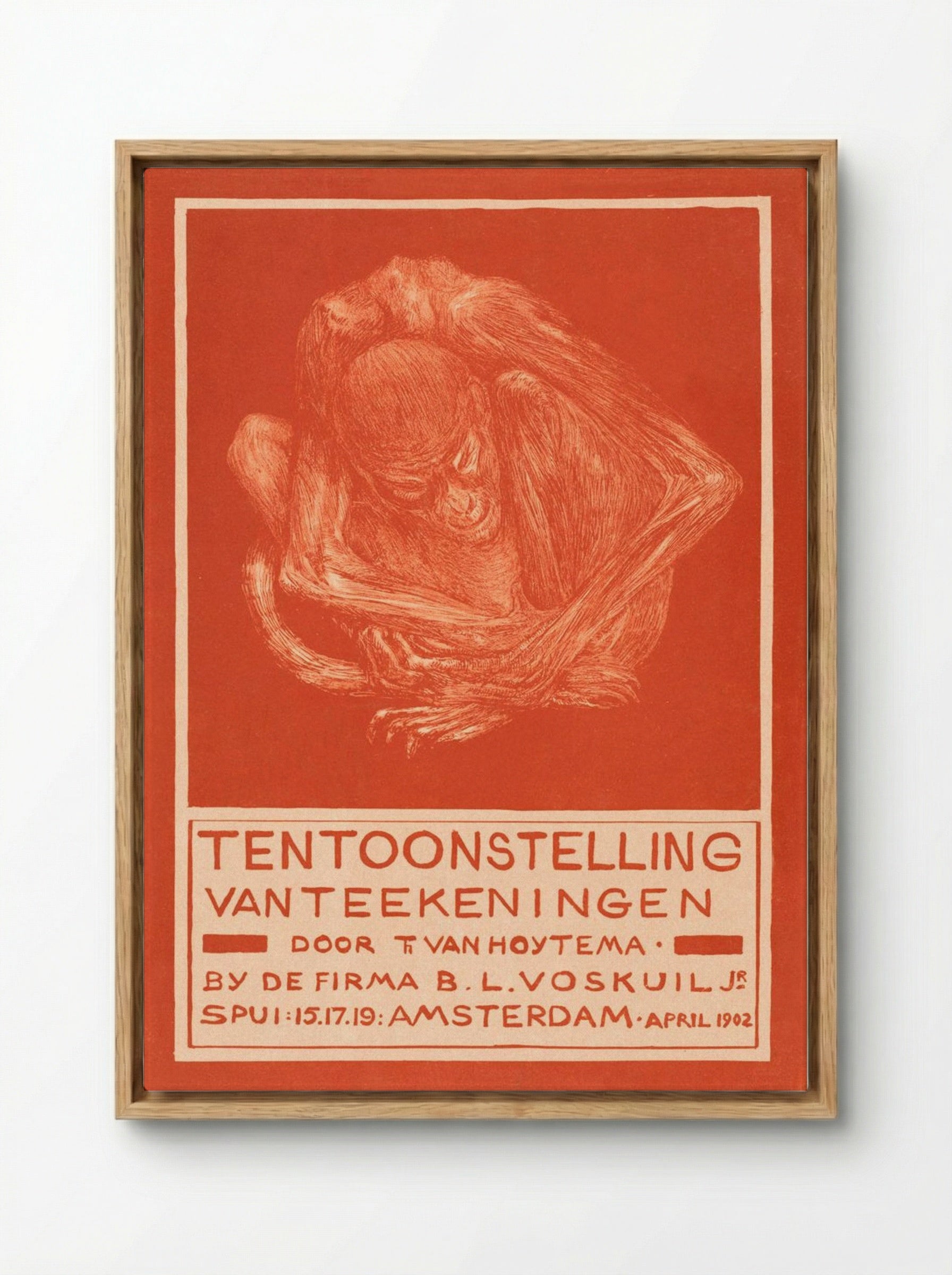 Reclamekaart met ineengedoken aap (Advertising Card with Crouching Ape) - Theo van Hoytema - Framed Canvas Wood