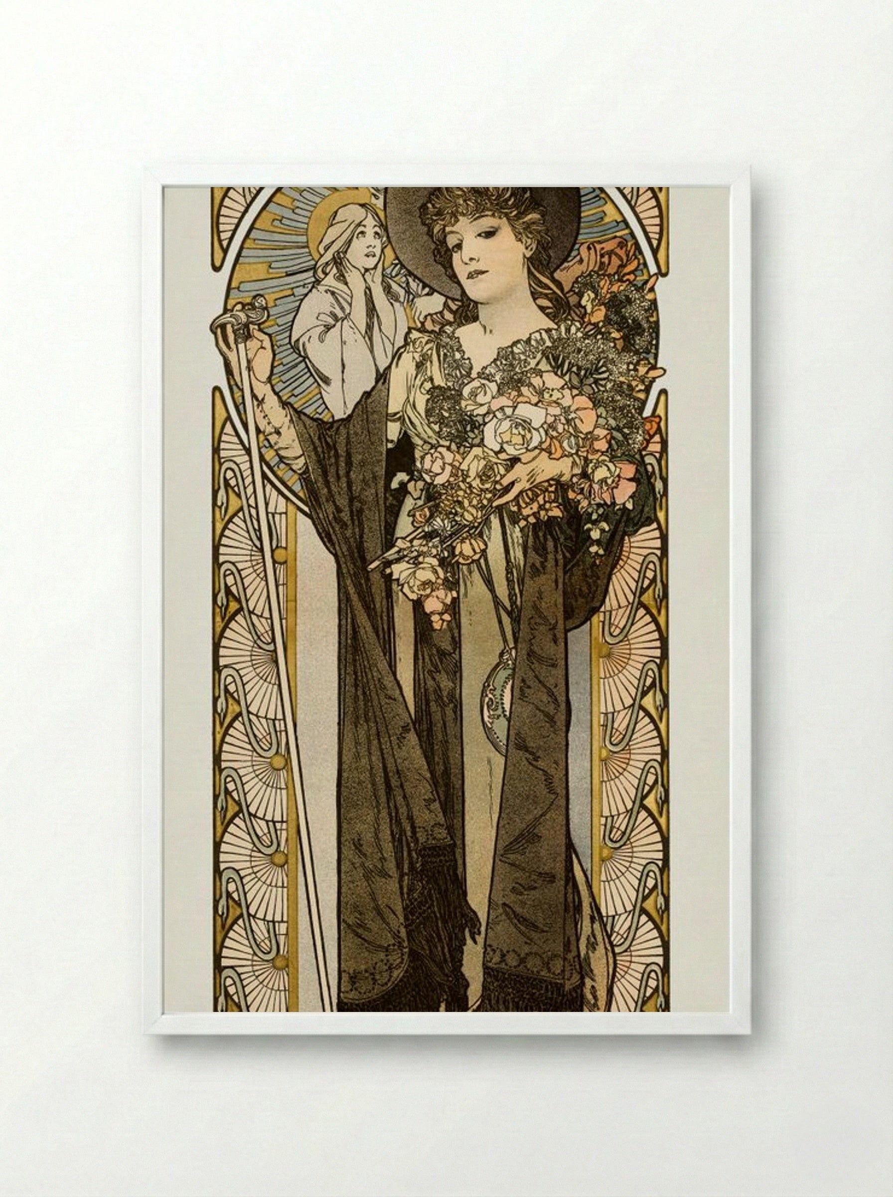 La Tosca (Sarah Bernhardt) - Alphonse Mucha - Framed Print White
