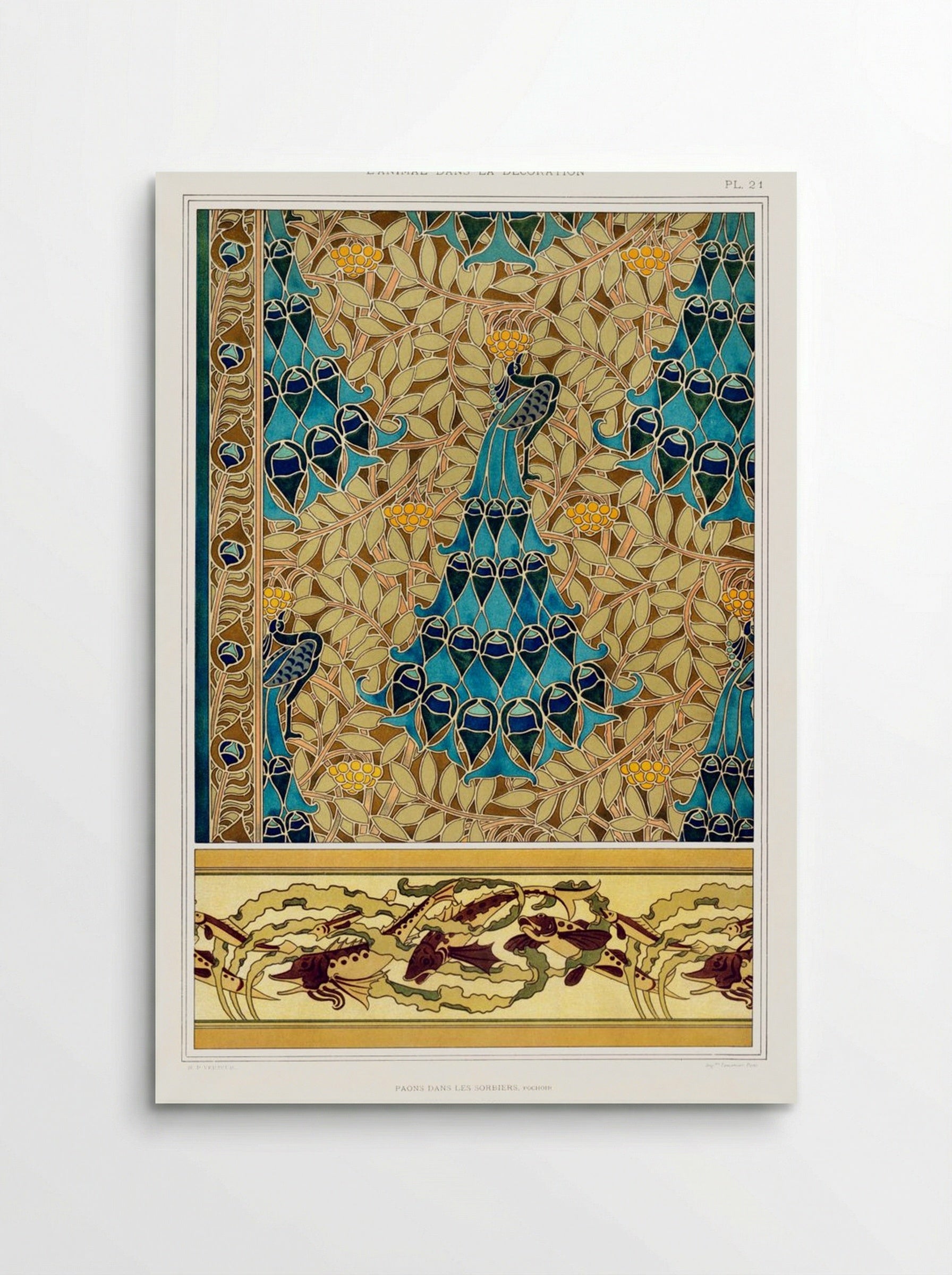 Paons dans les Sorbiers, Poissons et Algues - Maurice Pillard Verneuil - Poster