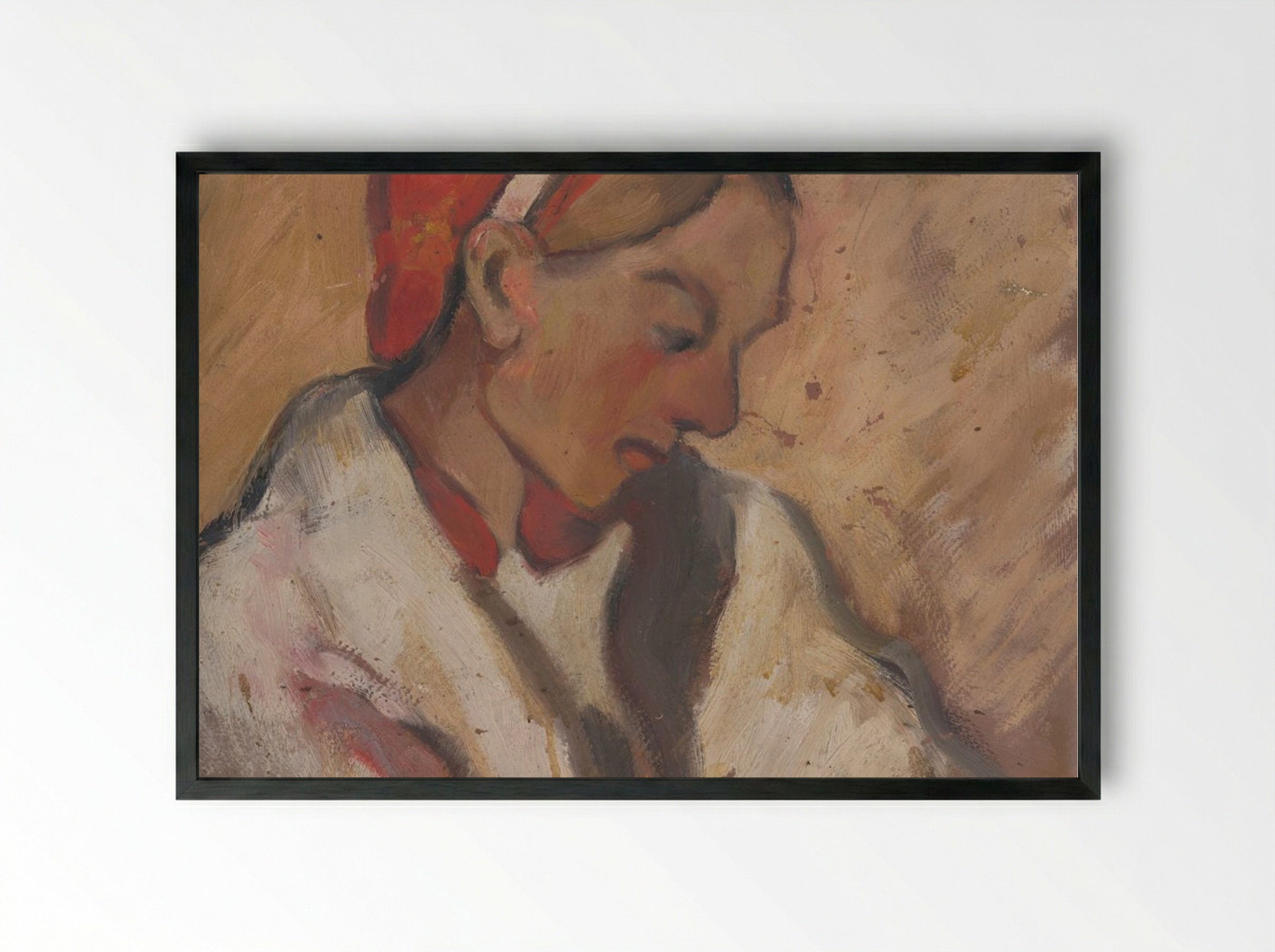 Girl in a Red Bonnet - Zolo Palugyay - Framed Print Black