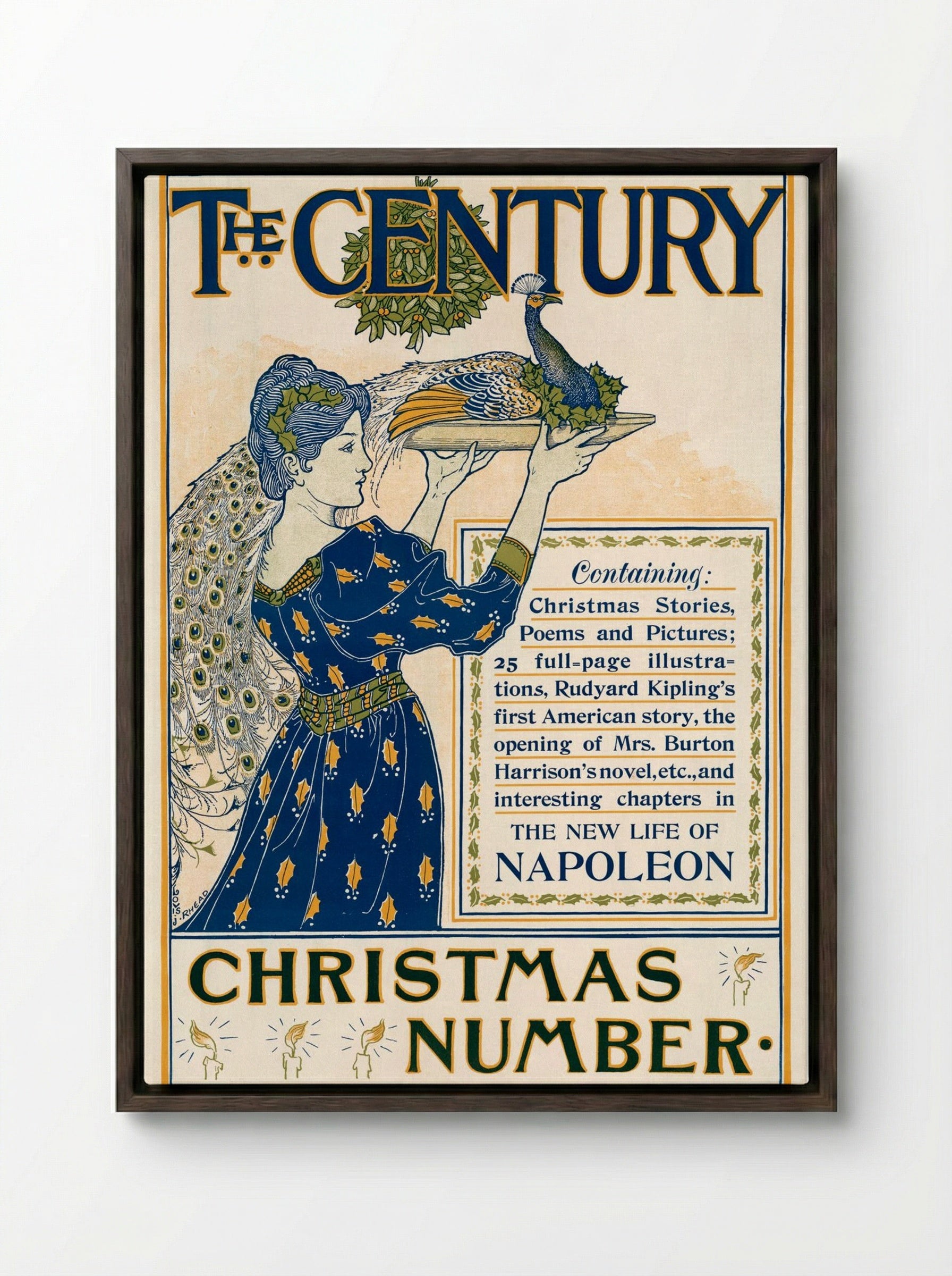 The Century, Christmas Number (Magazine Cover) - Louis Rhead - Framed Canvas Dark Wood