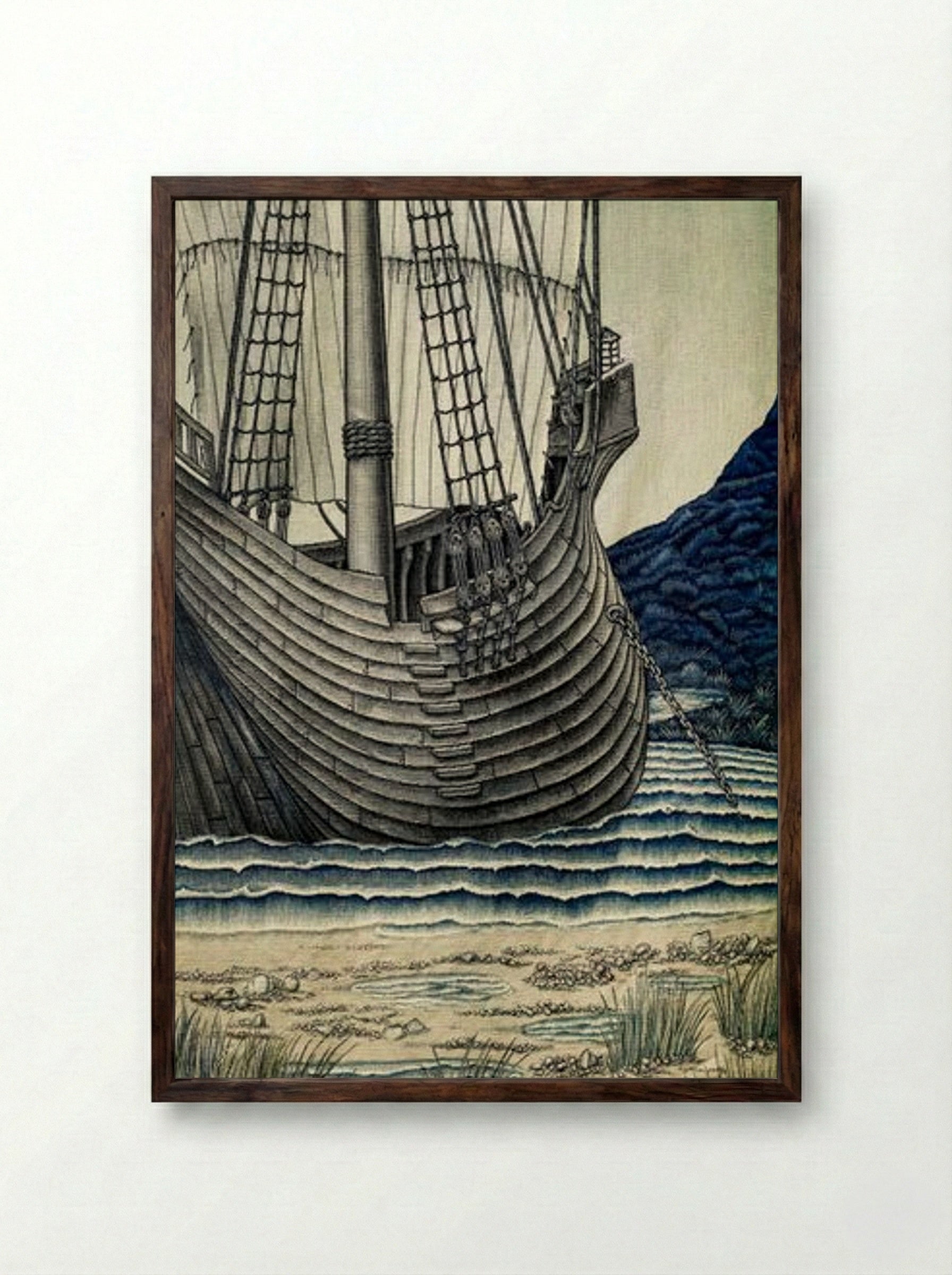 The Ship - William Morris - Framed Print Dark Wood