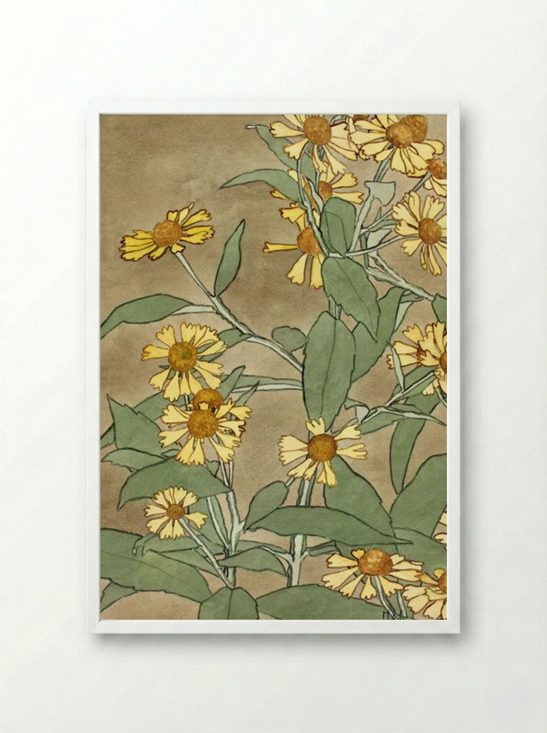 Daisies with Orange Center and Yellow Petals - Hannah Borger Overbeck - Framed Print White