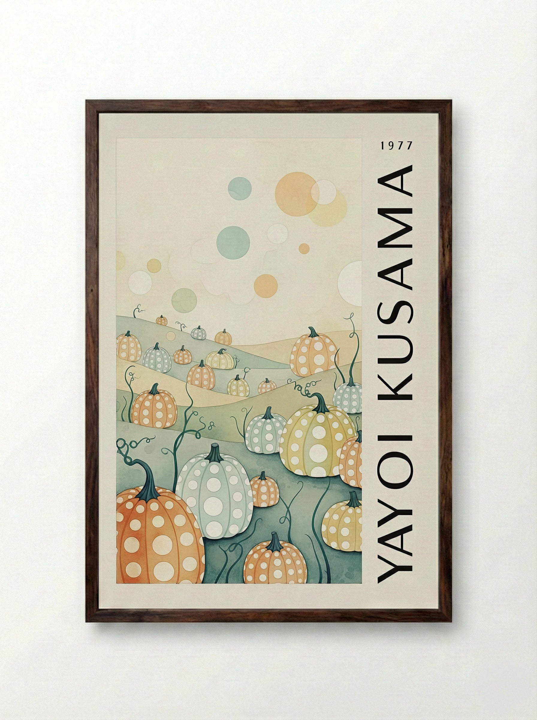 Pumpkins - Yayoi Kusama - Framed Print Dark Wood