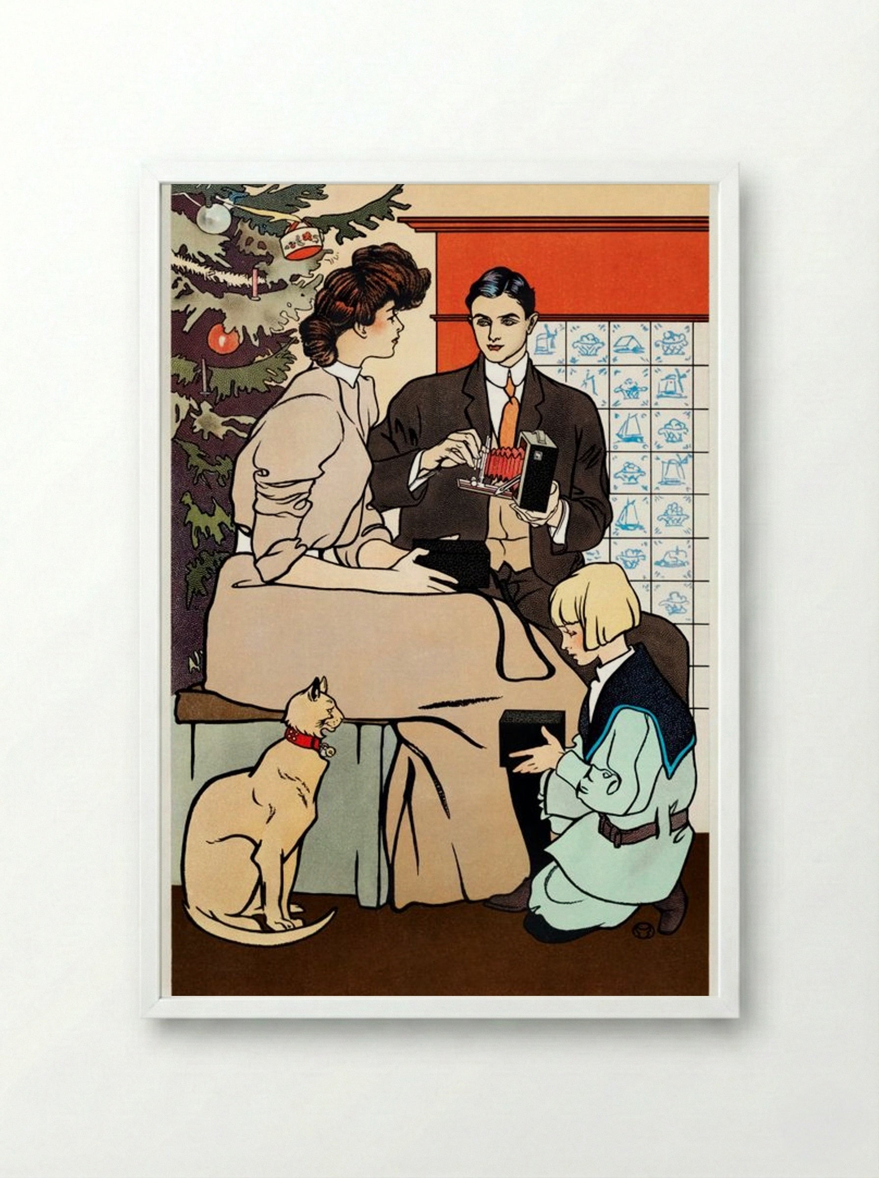 Vintage Christmas Morning (Family Scene with Camera) - Edward Penfield - Framed Print White