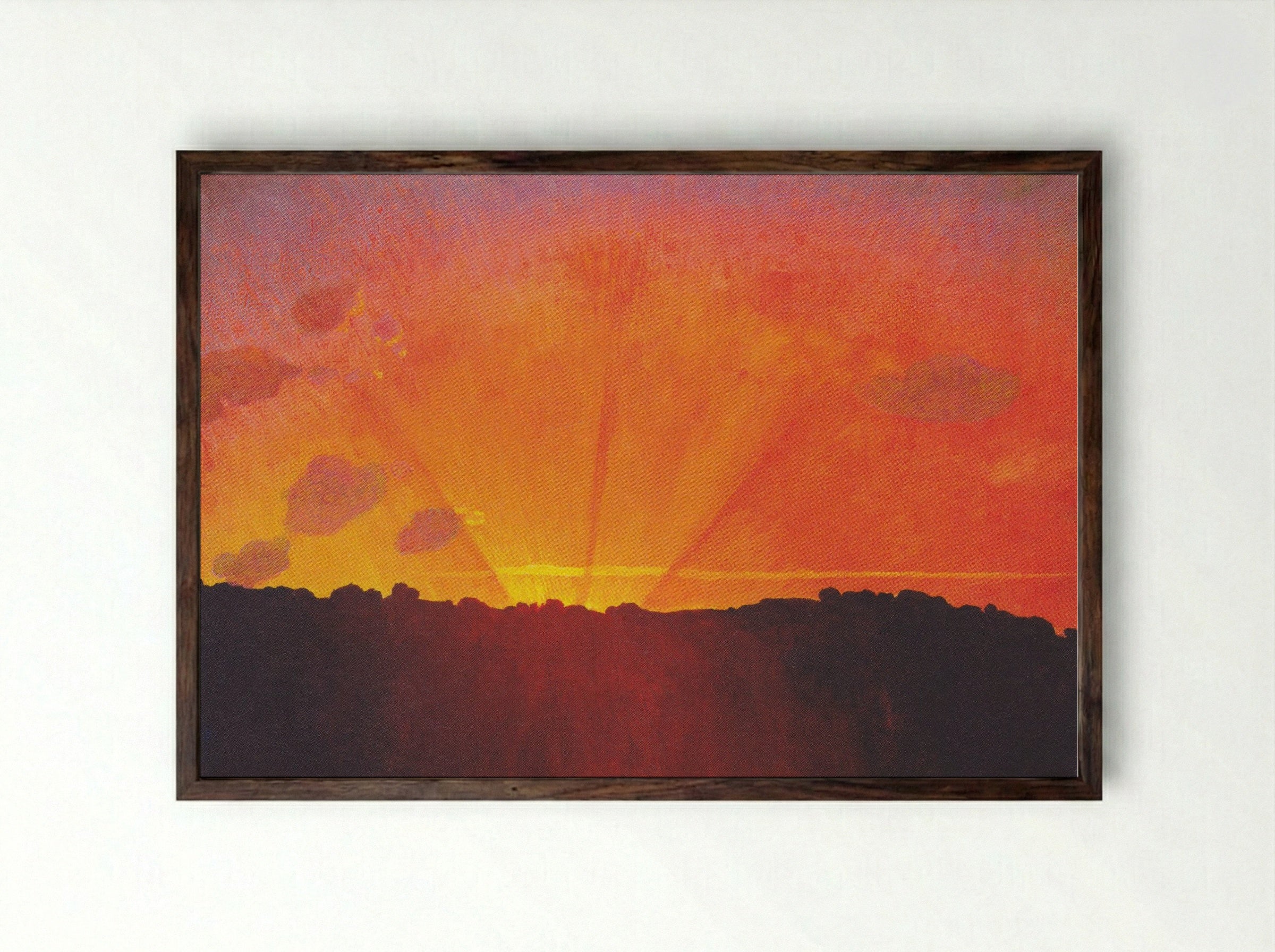 Sunset Over Hills - Fine Art Print - Framed Print Dark Wood