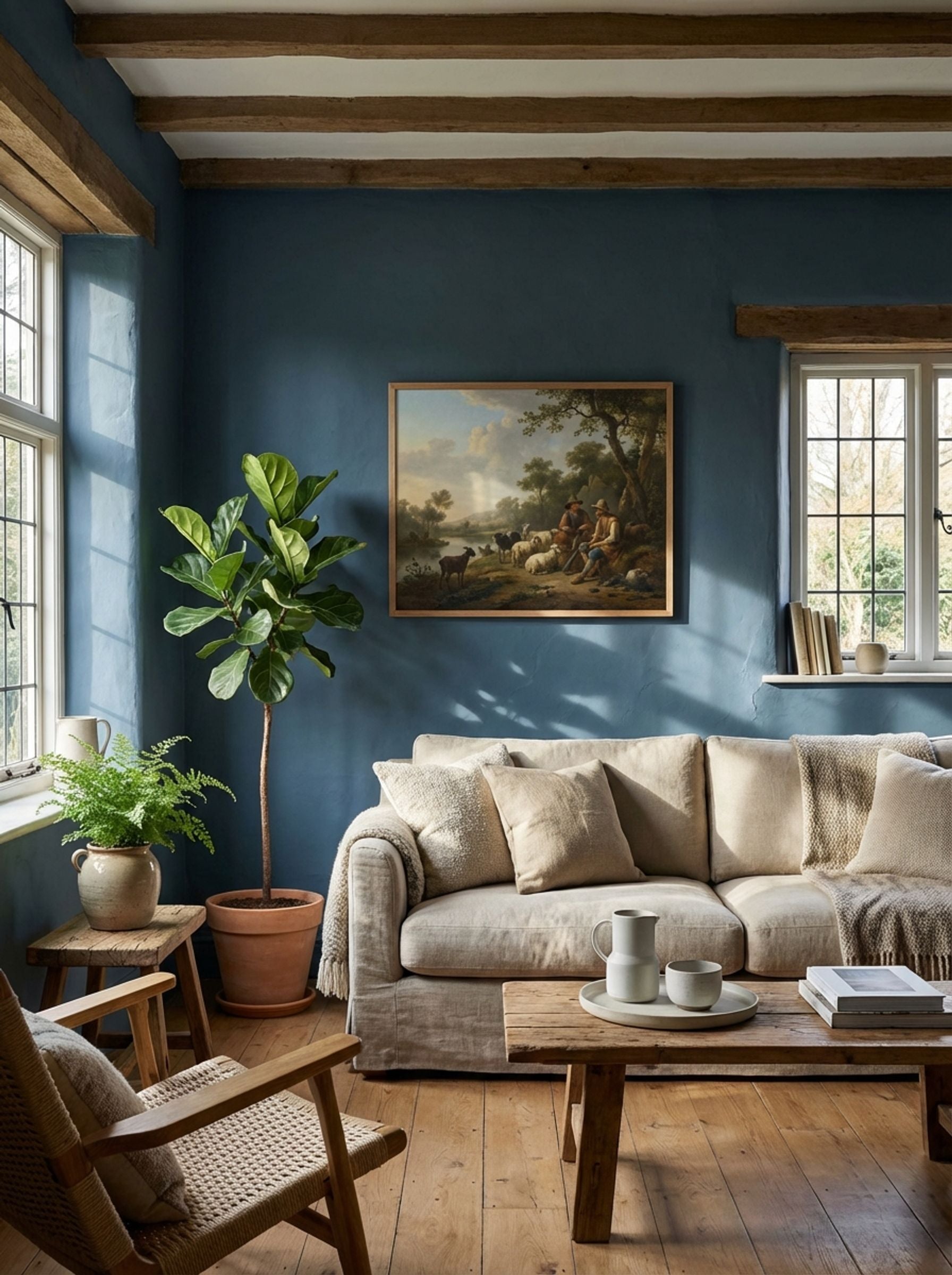 Two Goat Herders Seated on the Left Bank of a River Amidst Their Flock - Nicolaes Berchem - Lifestyle