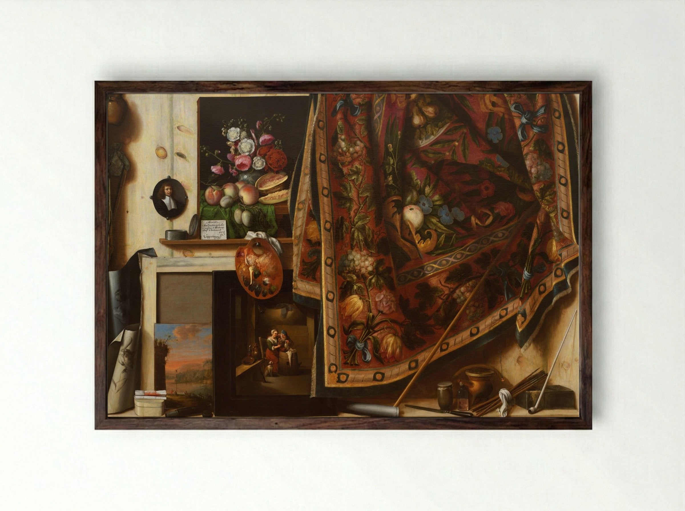 Trompe l'oeil. Cabinet from the Artist's Studio - Cornelis Norbertus Gysbrechts - Framed Print Dark Wood