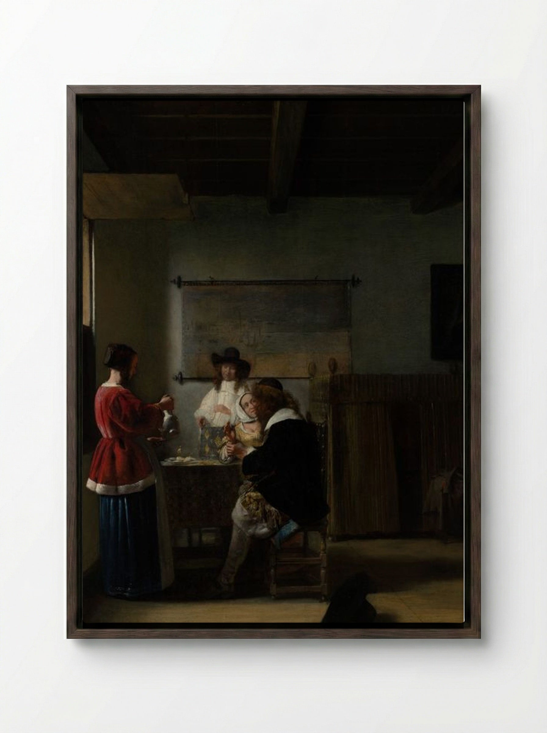 The Visit - Pieter de Hooch - Framed Canvas Dark Wood