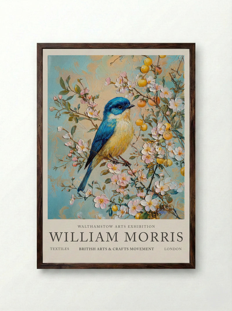 Blue Tit Beauty - William Morris - Framed Print Dark Wood