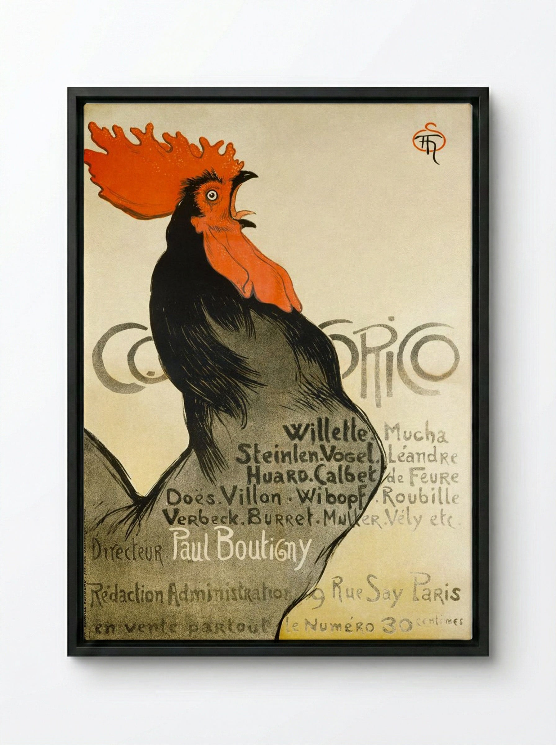 Cocorico - Théophile-Alexandre Steinlen - Framed Canvas Black