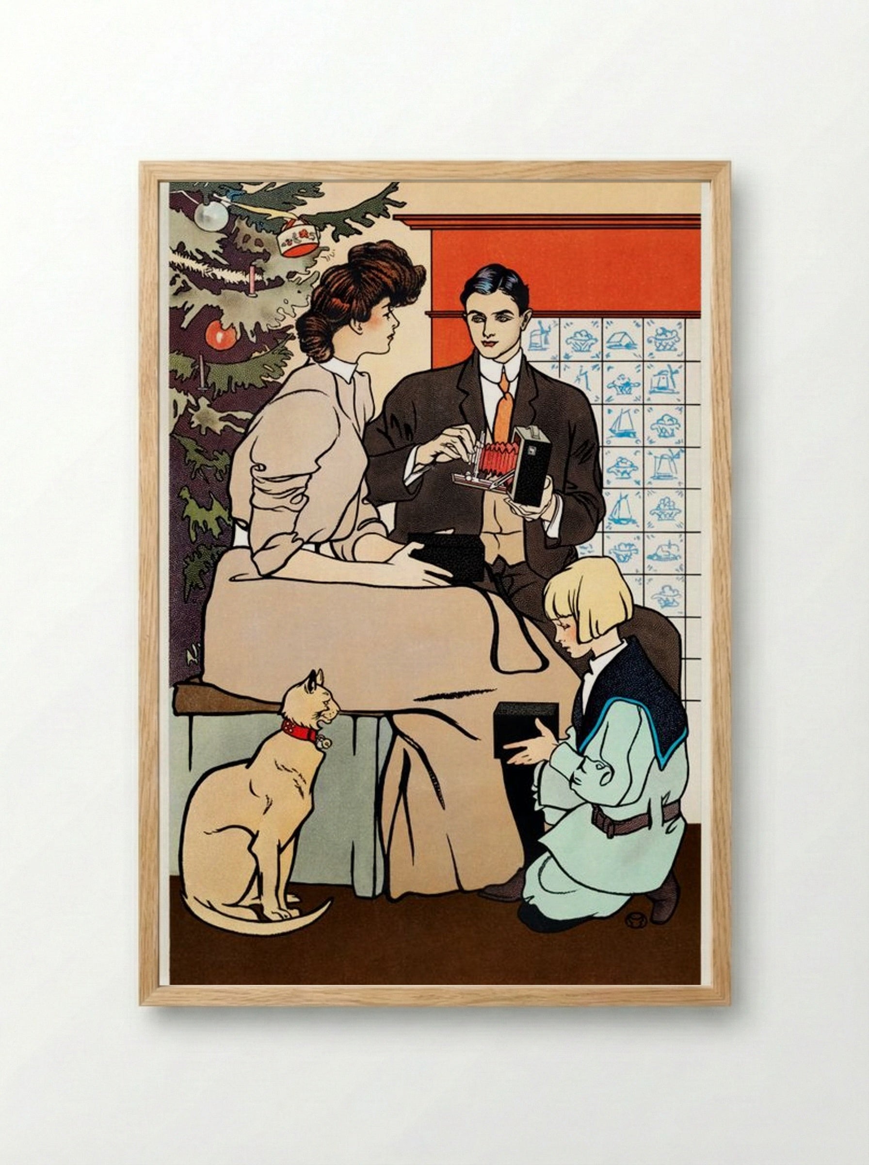 Vintage Christmas Morning (Family Scene with Camera) - Edward Penfield - Framed Print Wood