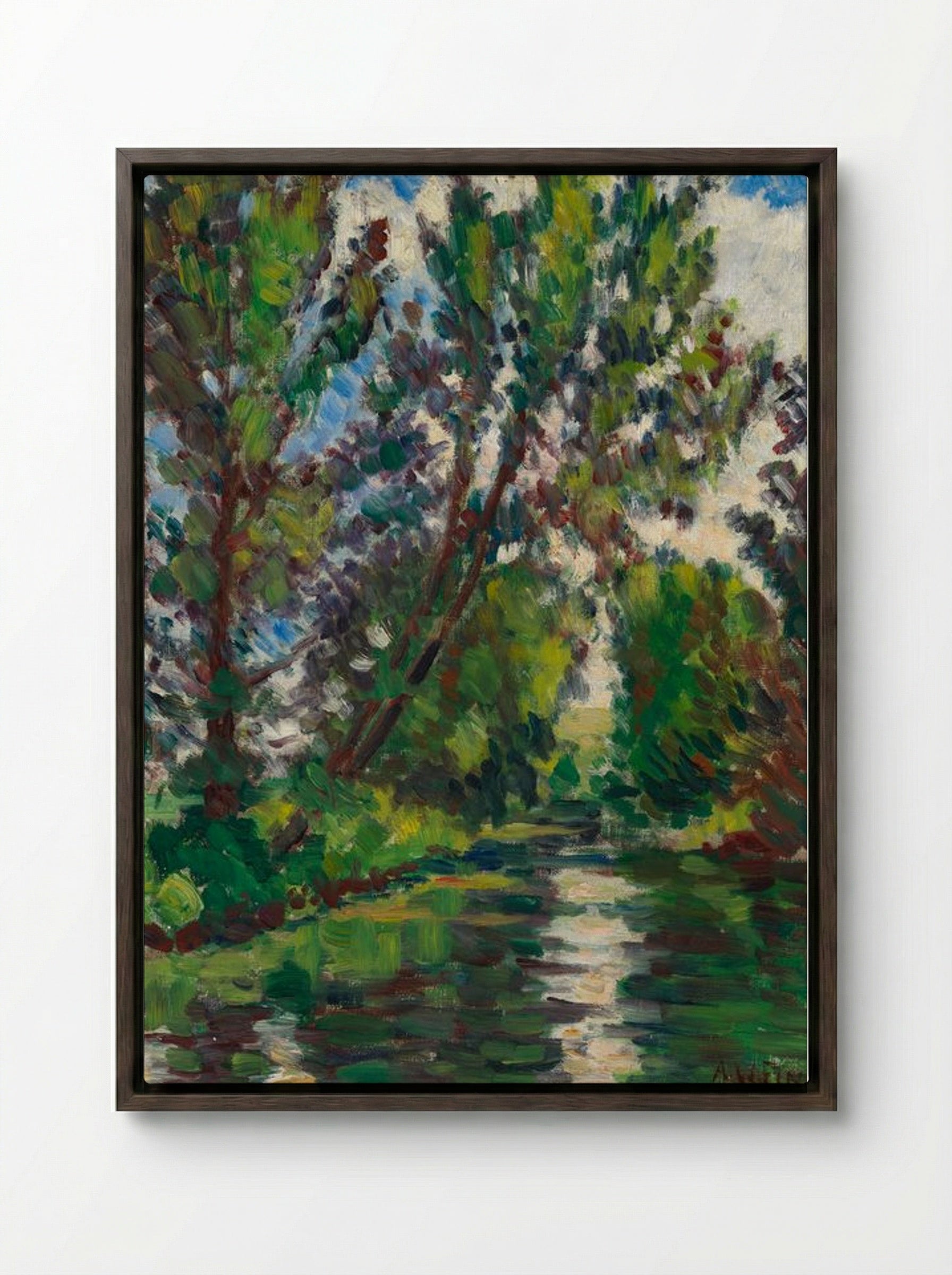 River Landscape - Alfred William Finch - Framed Canvas Dark Wood