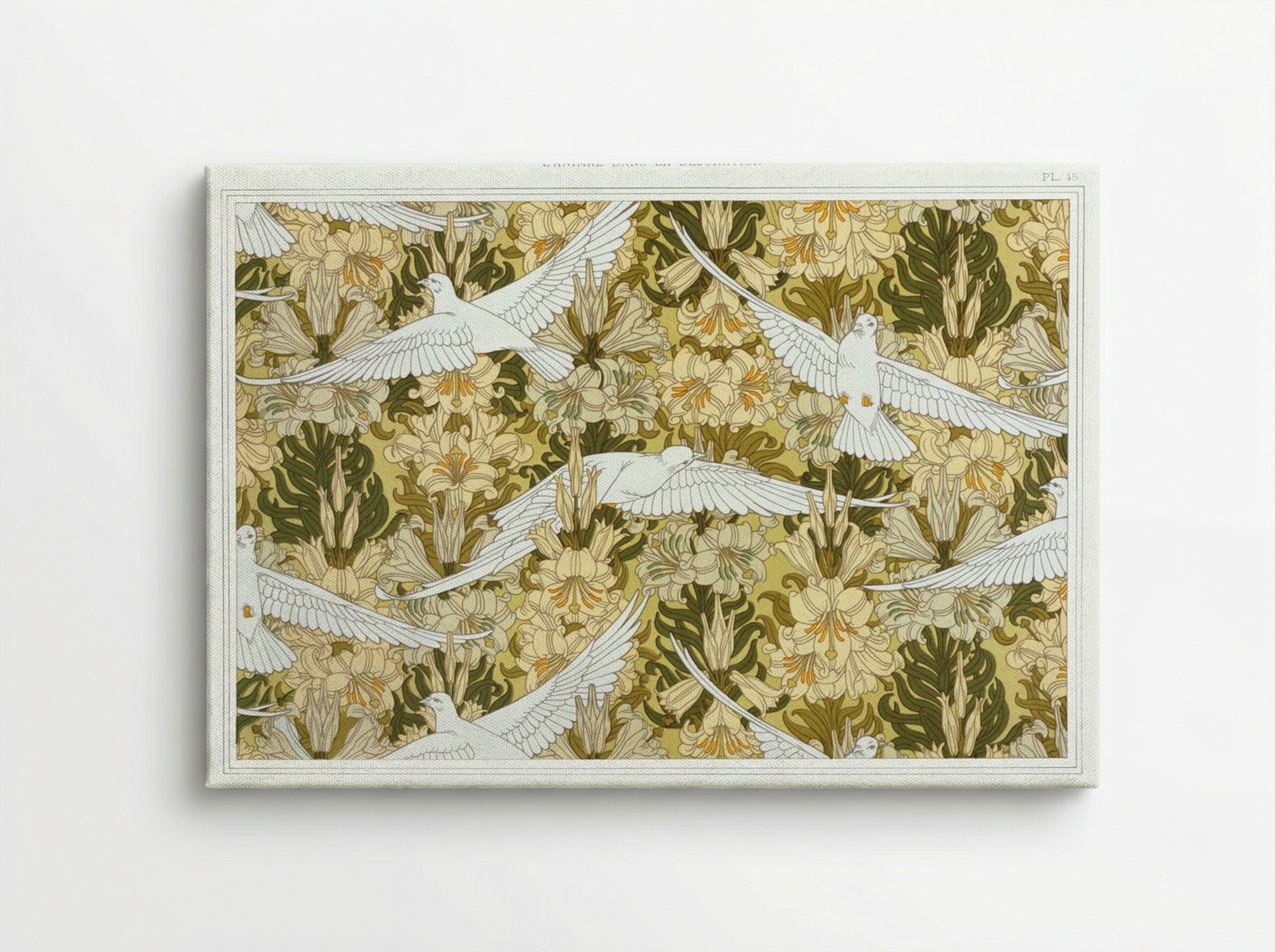 Colombes et Lis, Étoffe Imprimée (Doves and Lilies, Printed Fabric) - Maurice Pillard Verneuil - Canvas