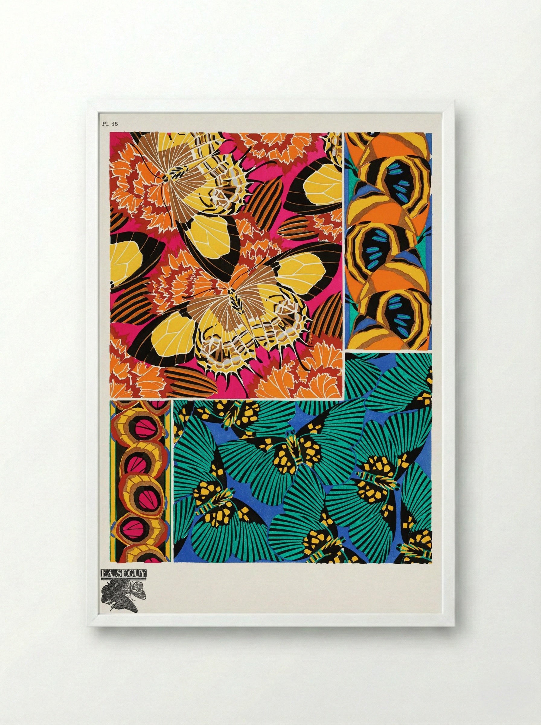 Papillons, Plate 18 (Butterfly Pattern) - Émile-Allain Séguy - Framed Print White