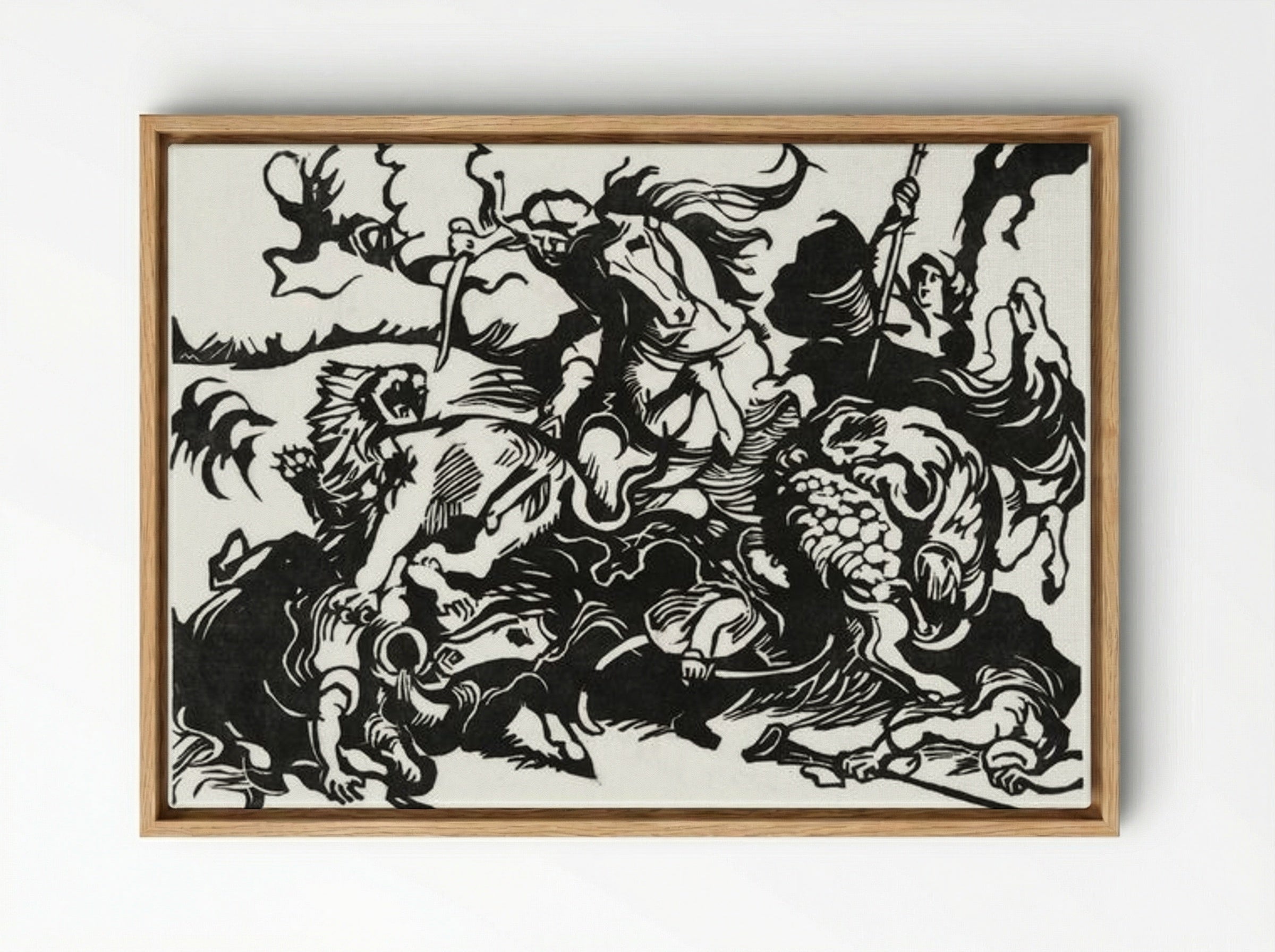 Lion Hunt - Franz Marc - Framed Canvas Wood