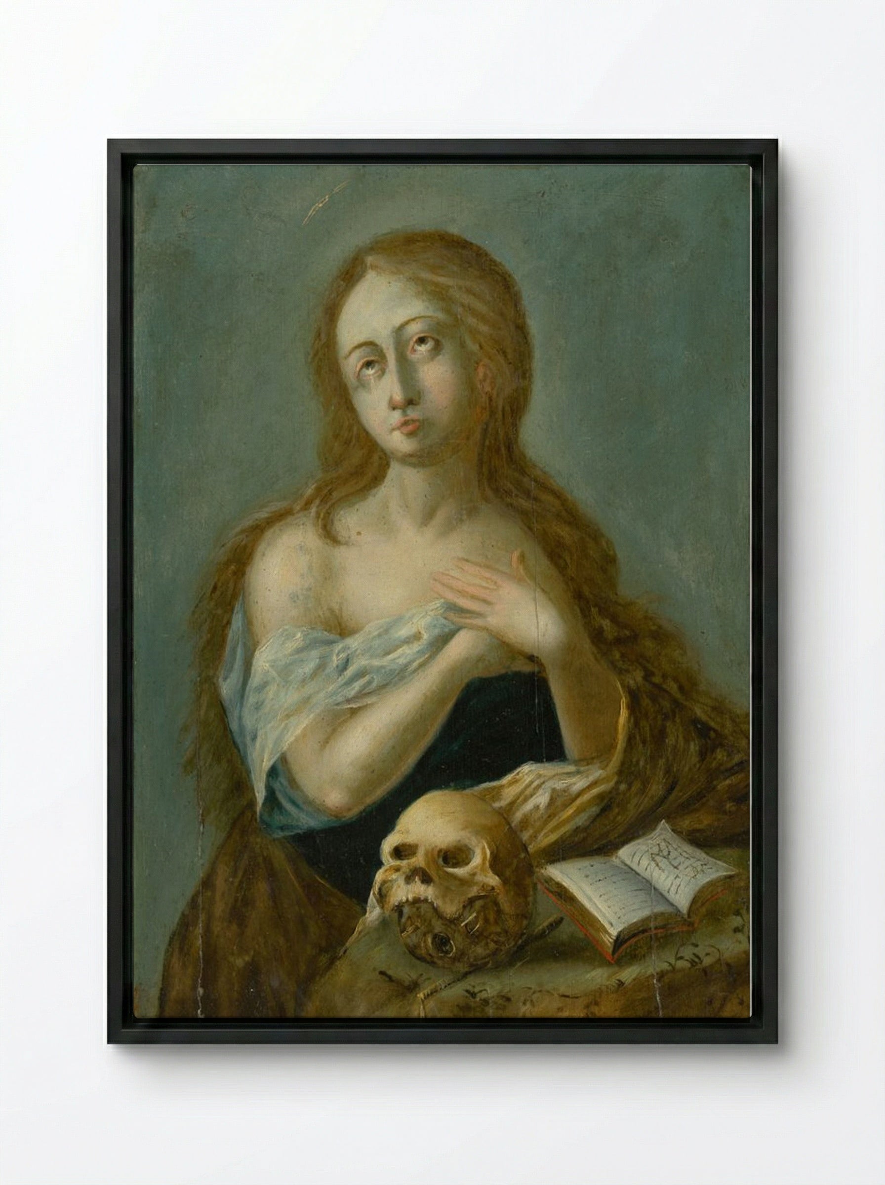 The Penitent Magdalene - Georges de La Tour - Framed Canvas Black