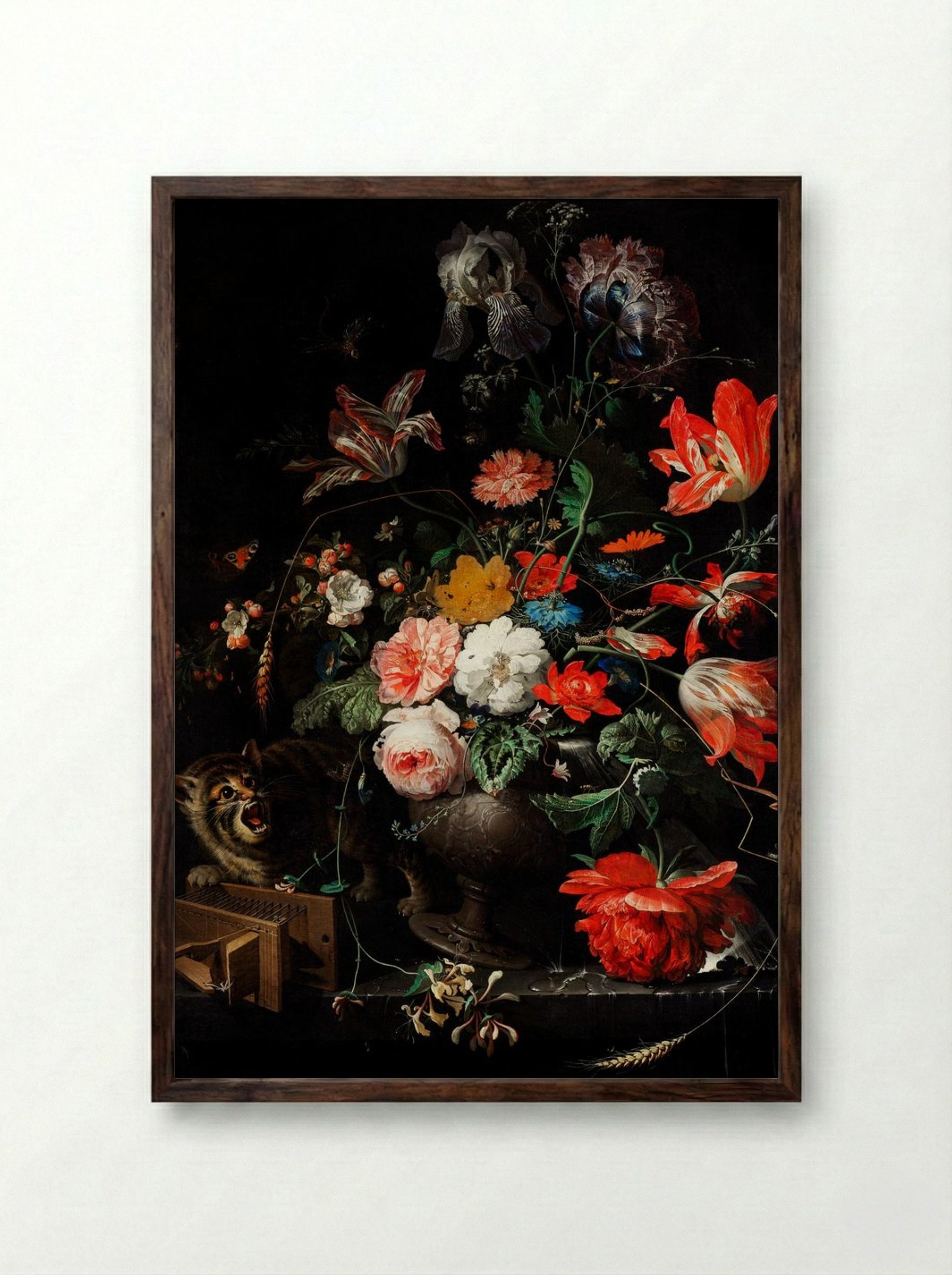 The Overturned Bouquet - Abraham Mignon - Framed Print Dark Wood