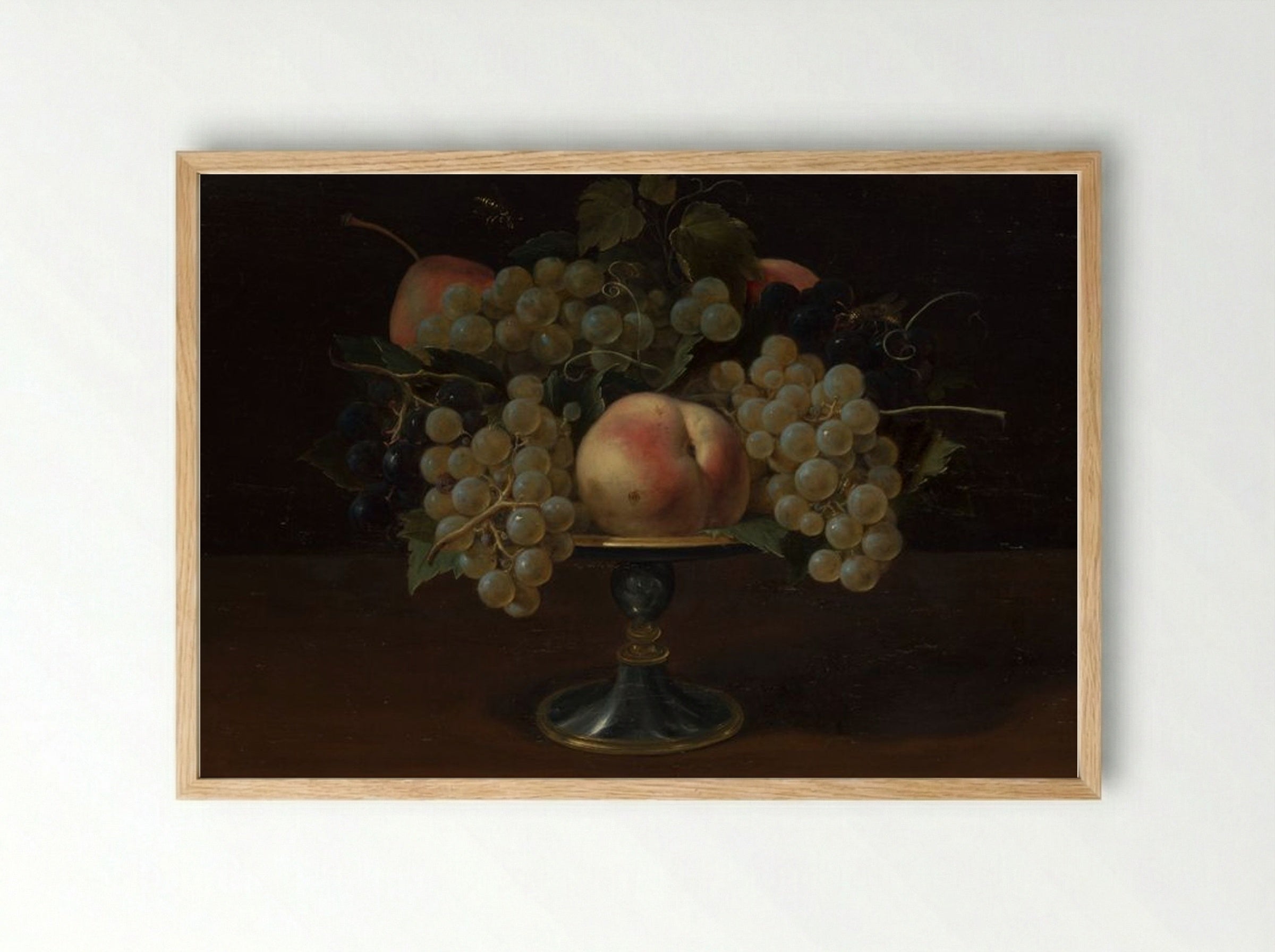 Still Life of Grapes and Peaches - Fine Art Print - Framed Print Wood