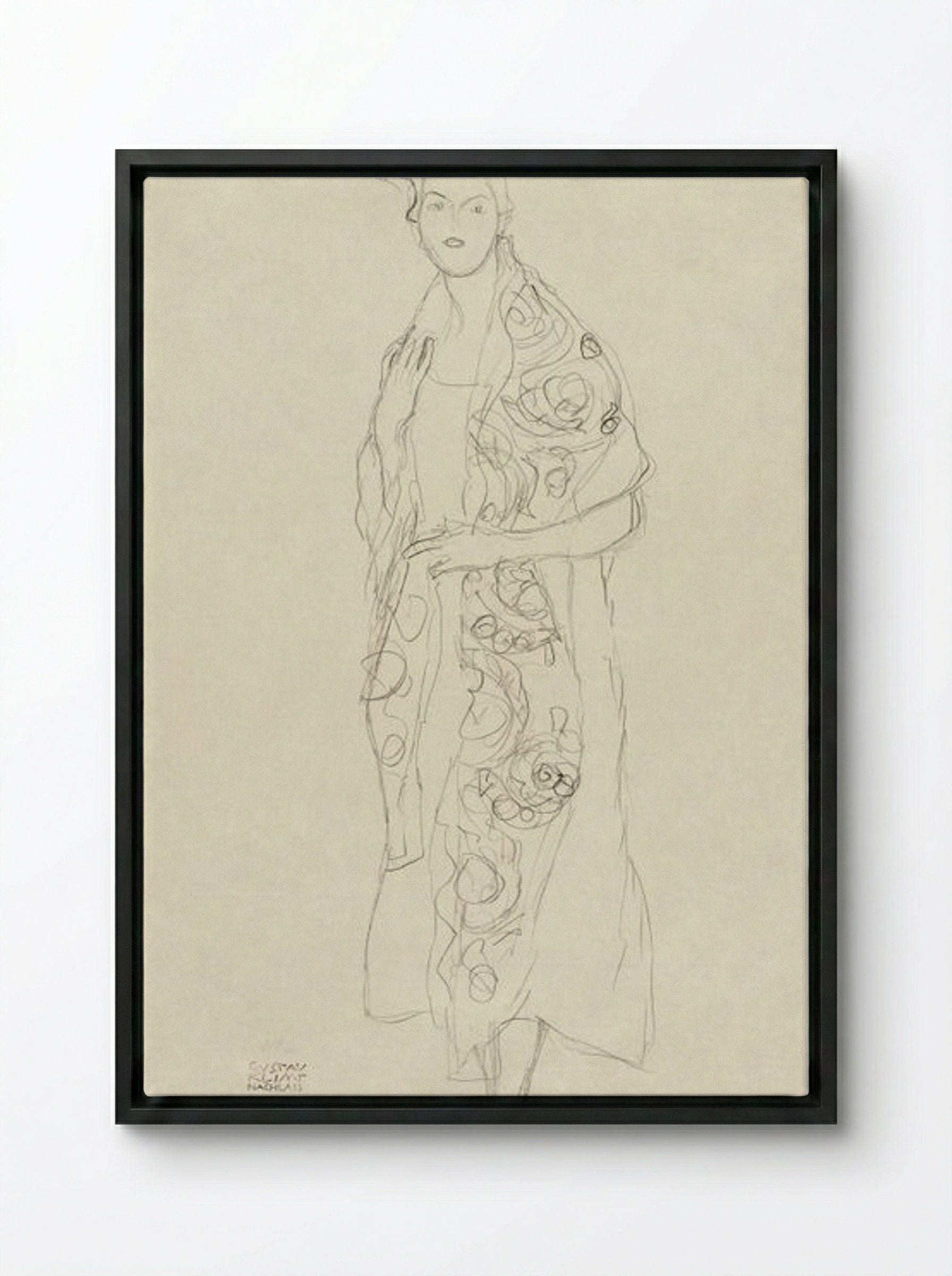 Portrait of a Woman - Gustav Klimt - Framed Canvas Black