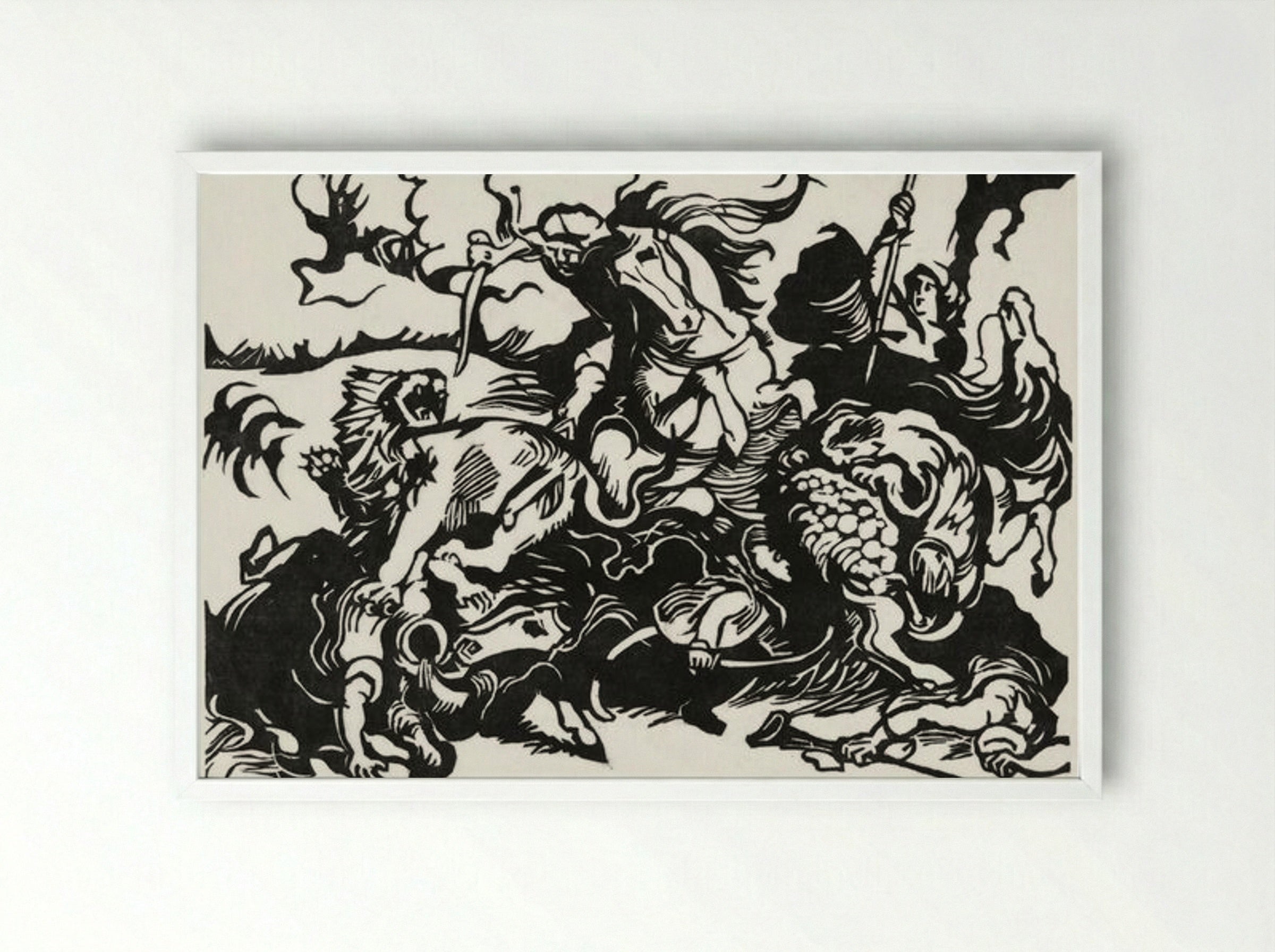 Lion Hunt - Franz Marc - Framed Print White