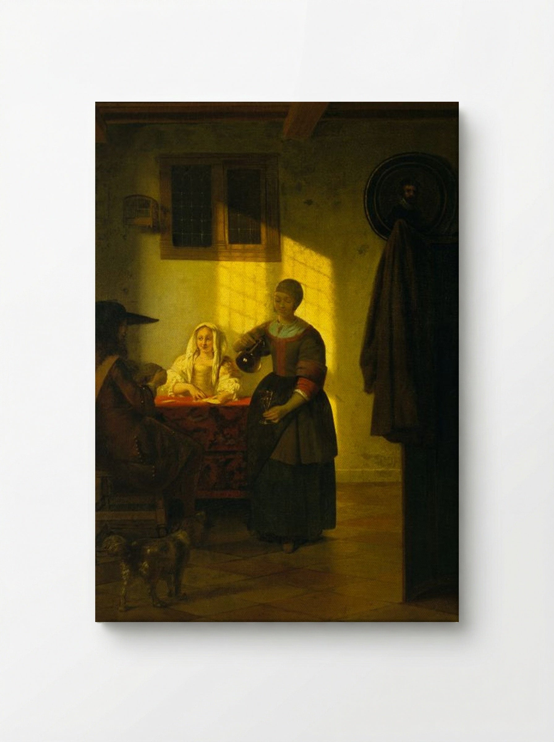 A Couple Playing Cards, with a Serving Woman - Pieter de Hooch - Canvas