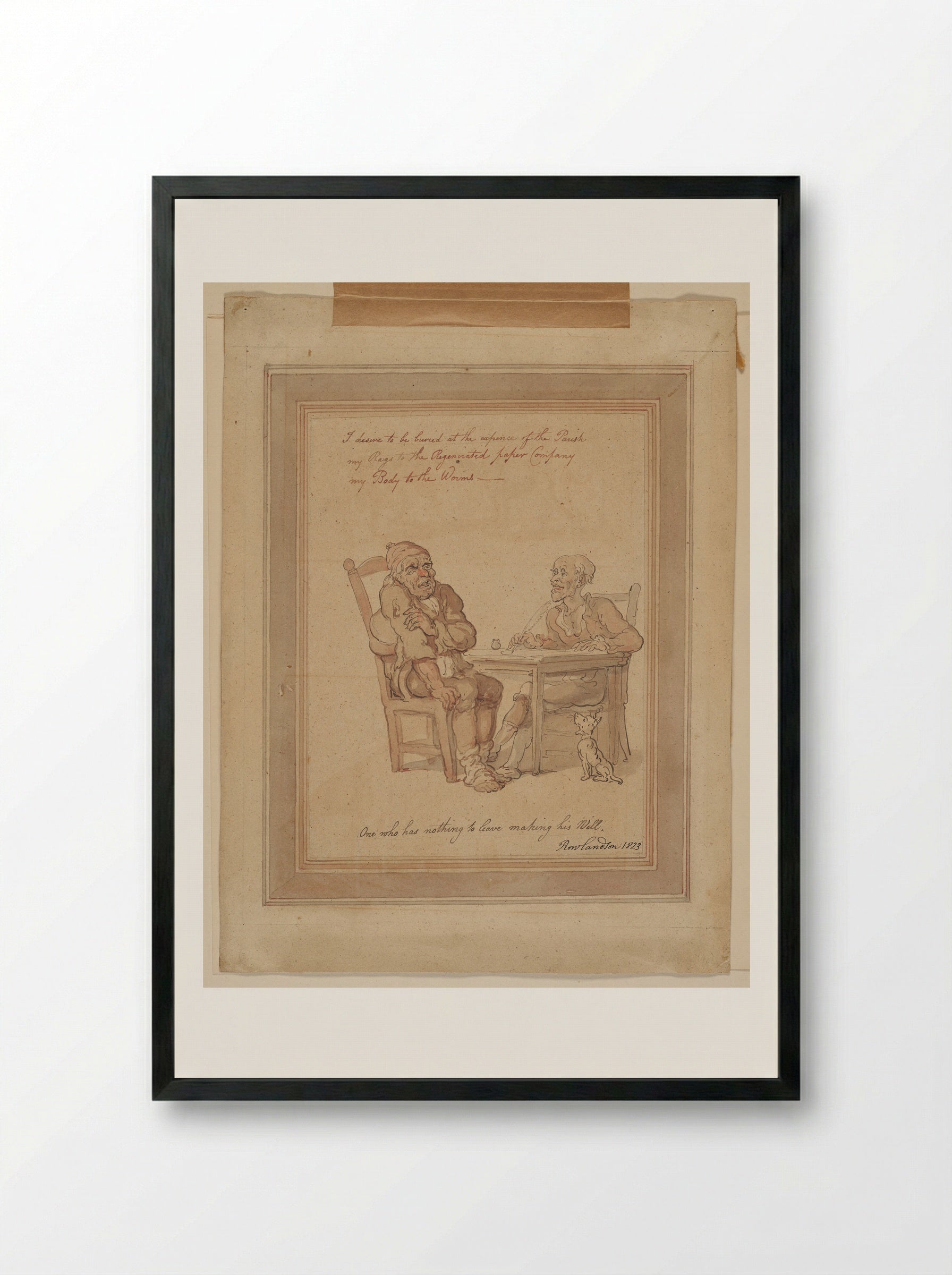 One Who Has Nothing to Leave Making His Will - Thomas Rowlandson - Framed Print Black