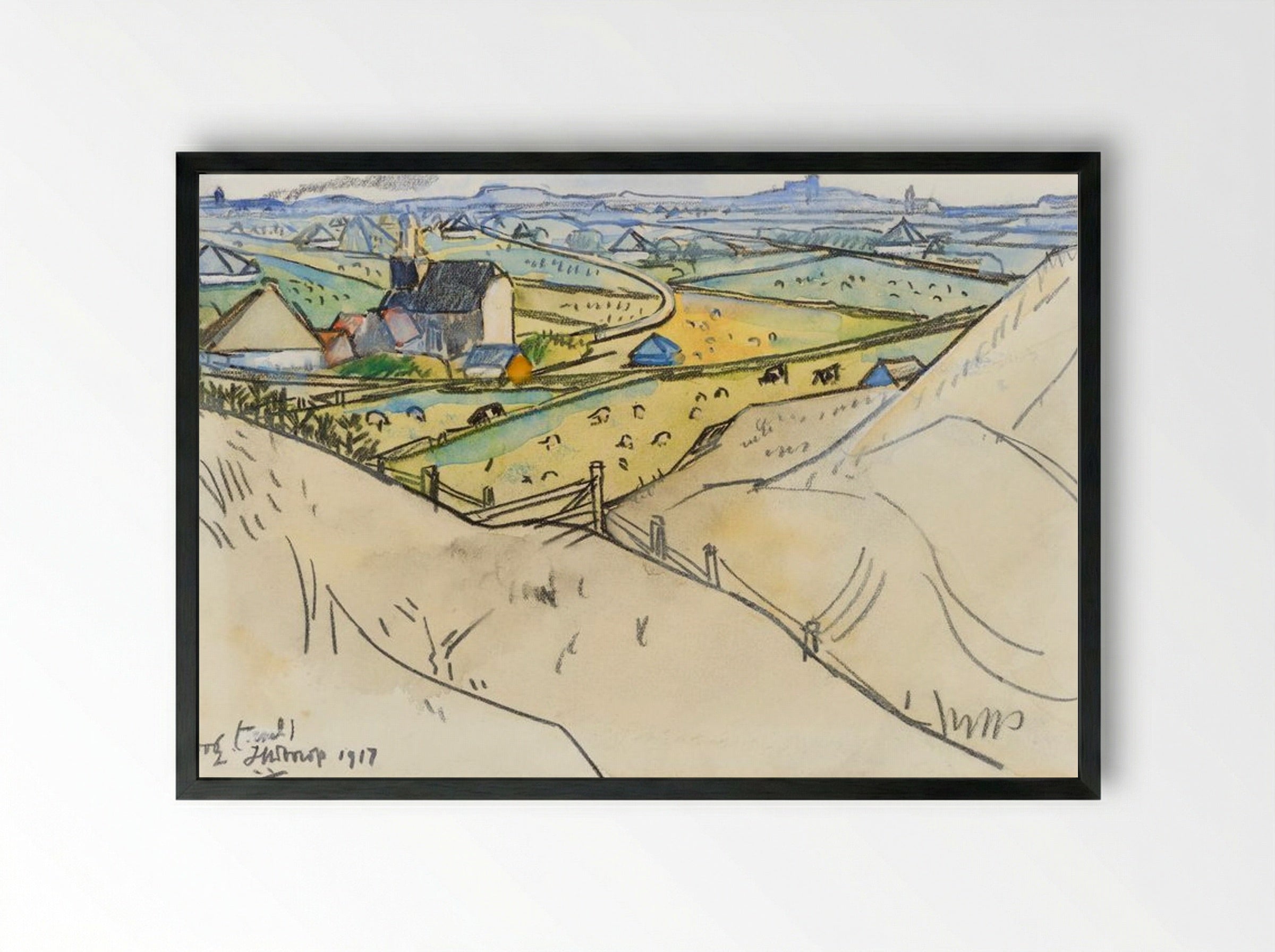 View from the Dunes on Koog in Texel - Jan Toorop - Framed Print Black
