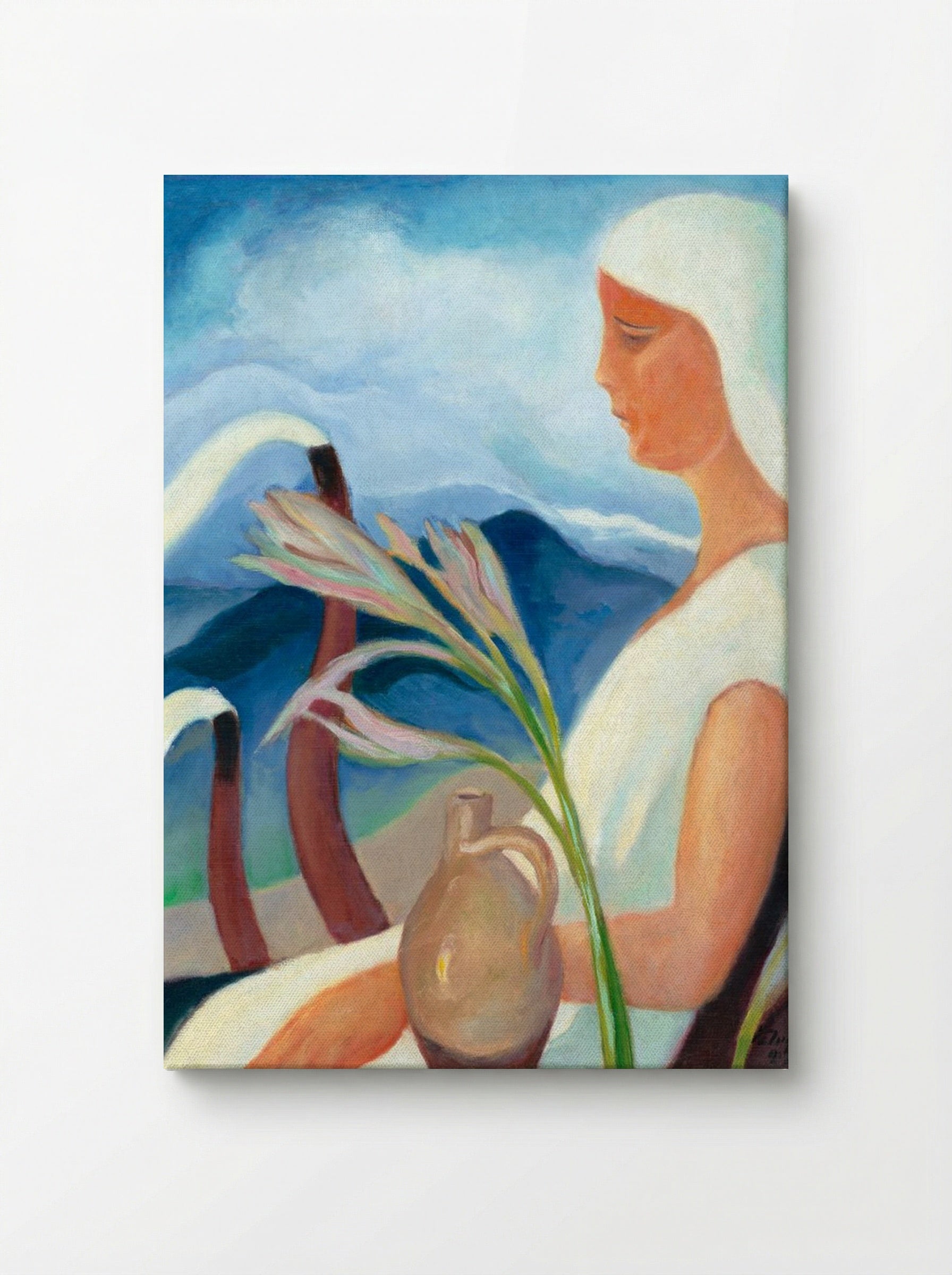 Girl in White with Factory Chimneys and Flowers - Zolo Palugyay - Canvas