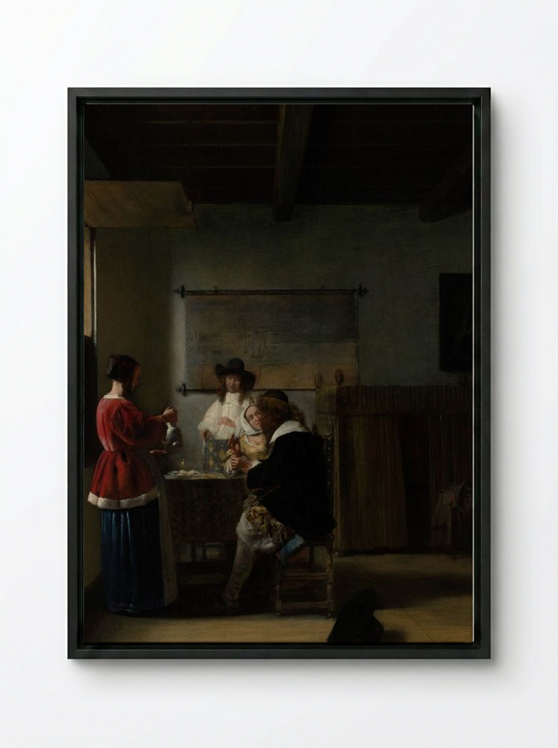 The Visit - Pieter de Hooch - Framed Canvas Black