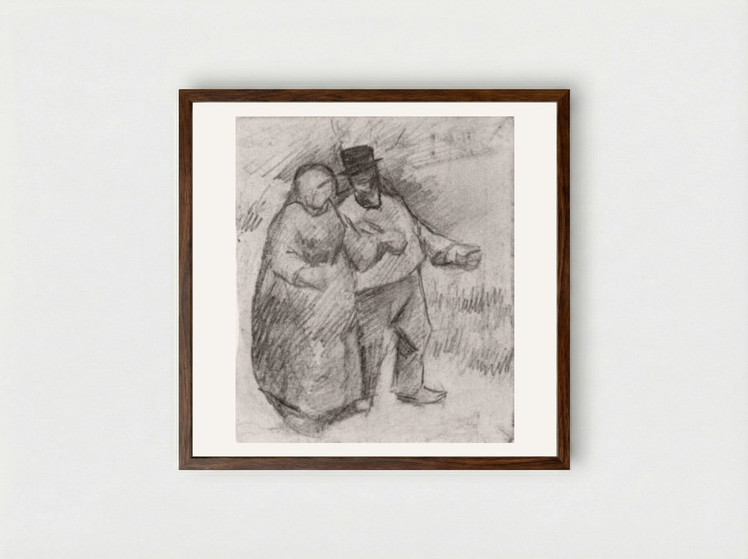 Walking Couple in the Fields - Vincent van Gogh - Framed Print Dark Wood