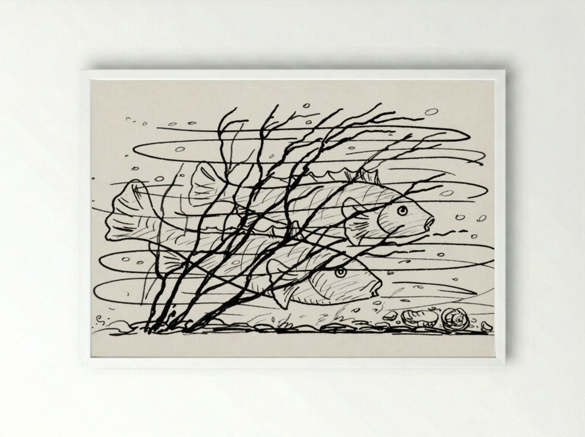 Two Fish in the Water - Leo Gestel - Framed Print White