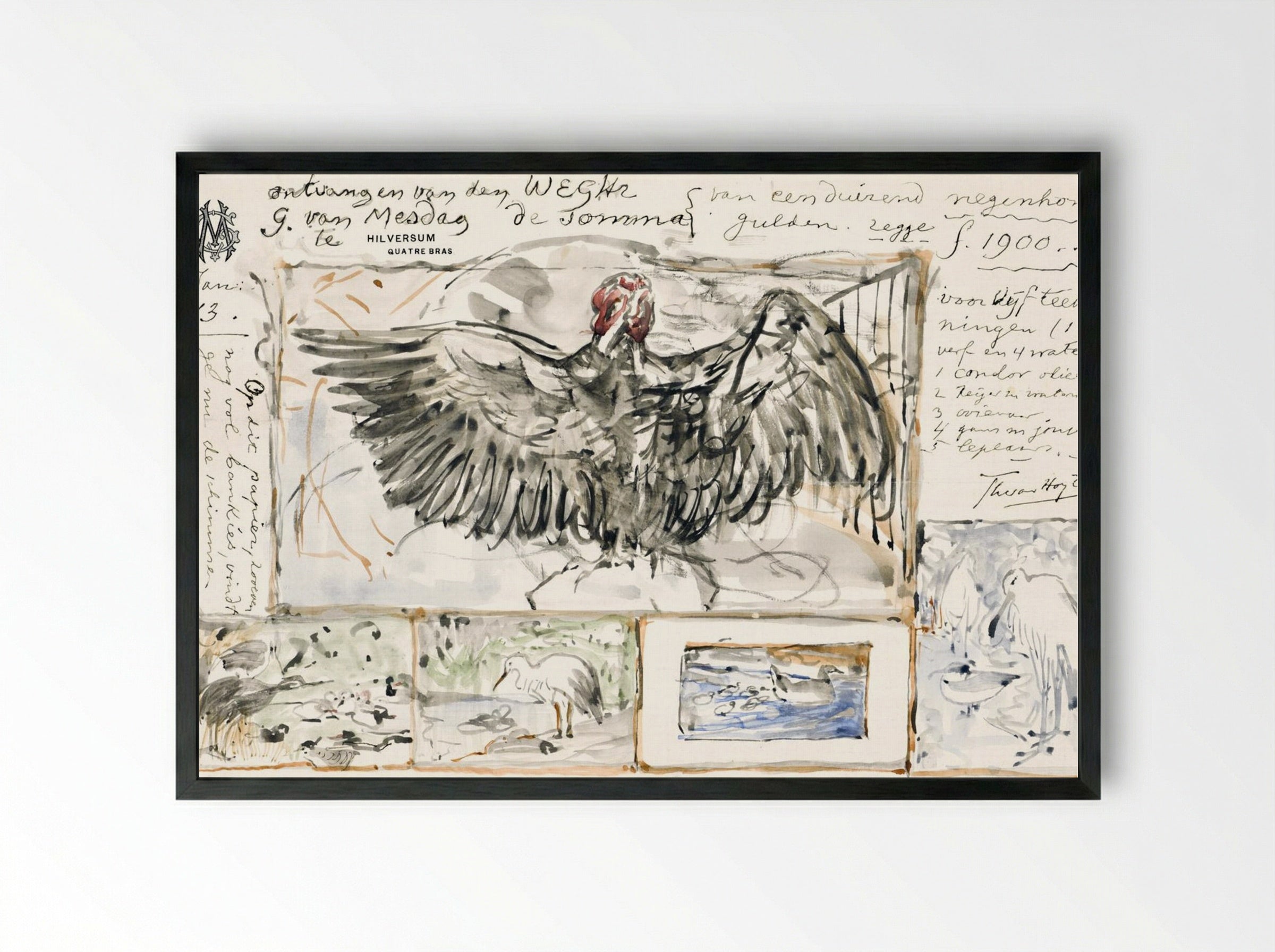 Vijf Schetsen Naar Werken Van Vogels - Theo van Hoytema - Framed Print Black