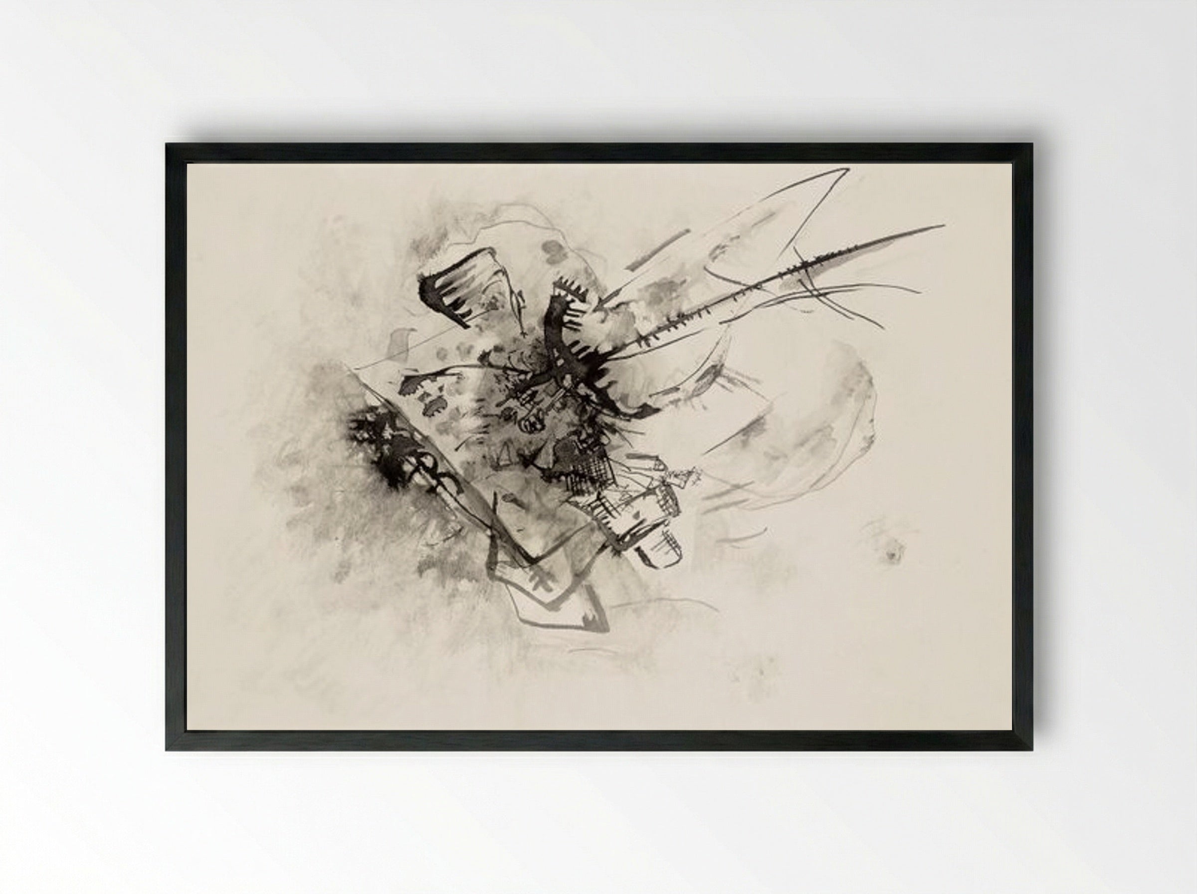 Untitled (Abstract Composition, Ink on Paper) - Wassily Kandinsky - Framed Print Black