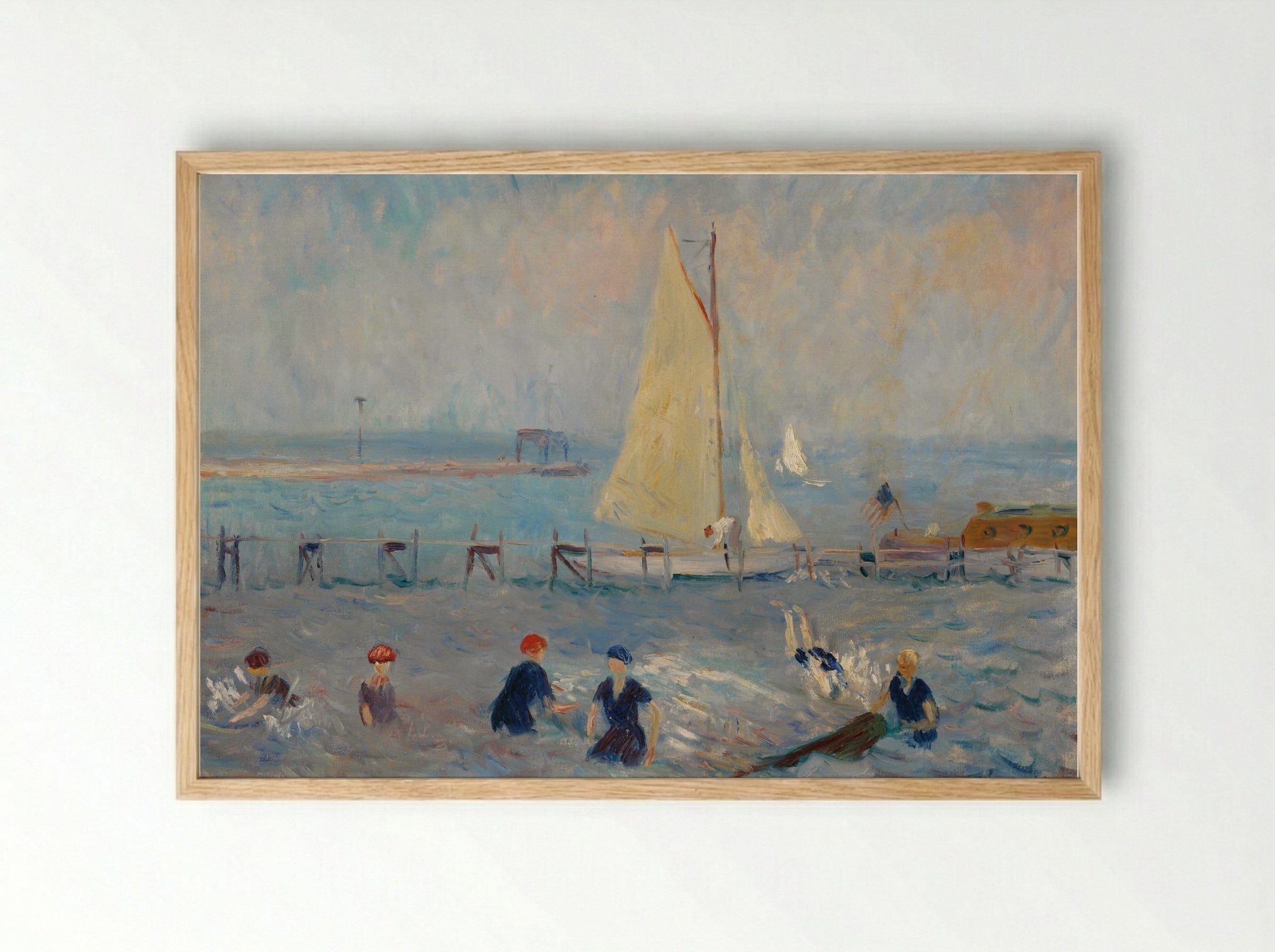 Seascape with Six Bathers, Bellport - William James Glackens - Framed Print Wood