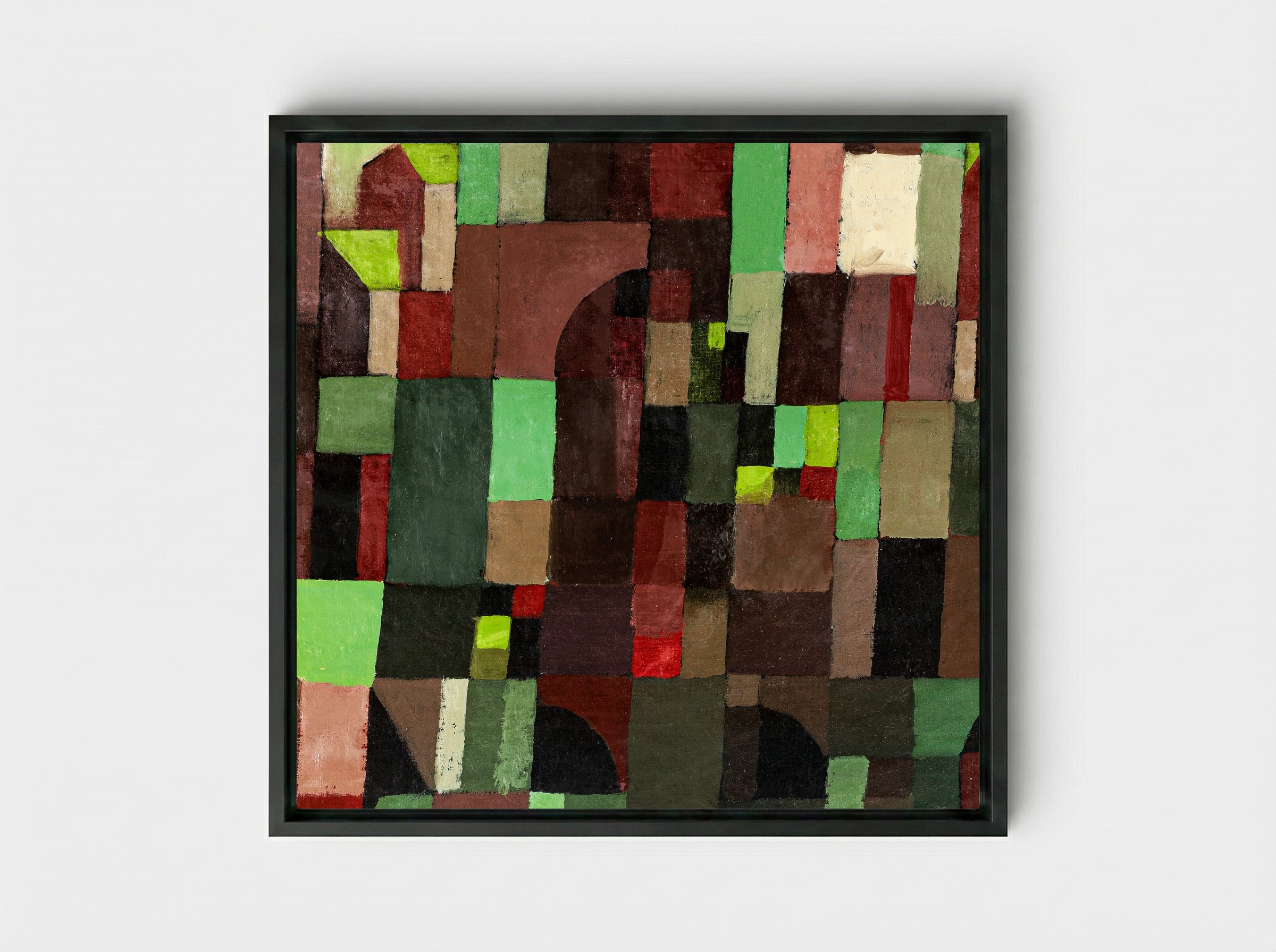 Red and Green Architecture - Paul Klee - Framed Canvas Black