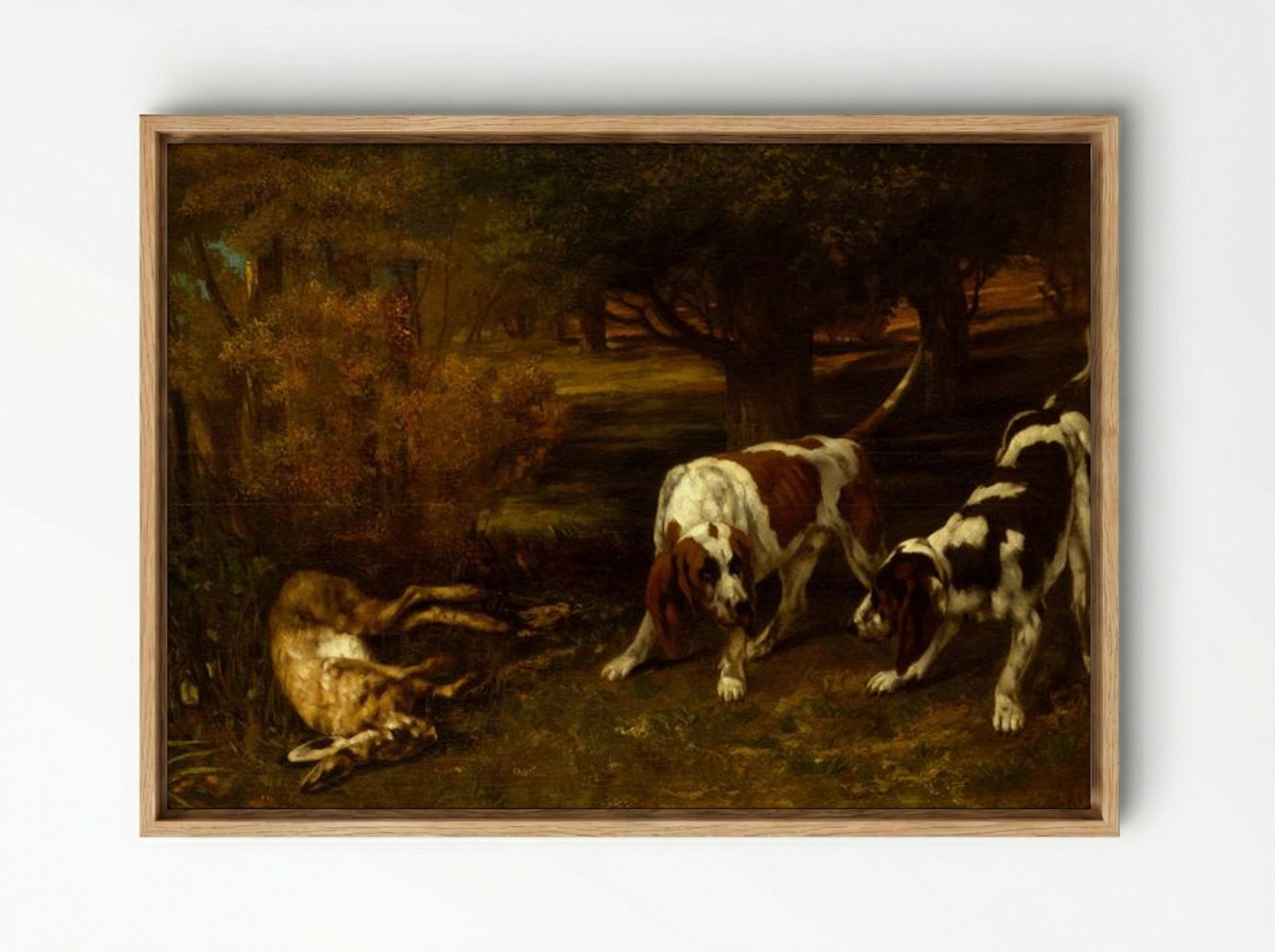 Hunting Dogs with Dead Hare - Gustave Courbet - Framed Canvas Wood